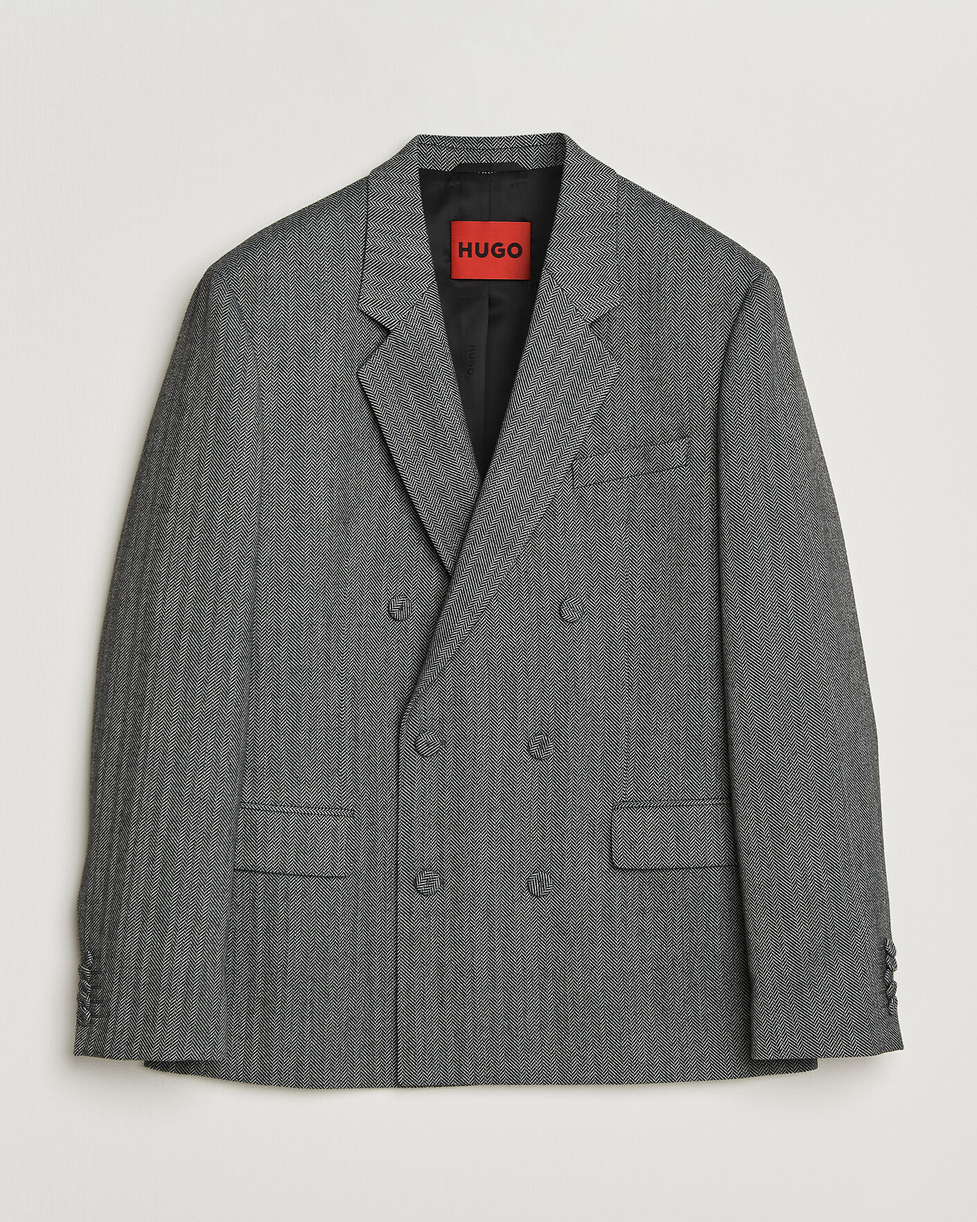 Herren | Sakkos | HUGO | Karlo Herringbone Double Breasted Blazer Dark Grey