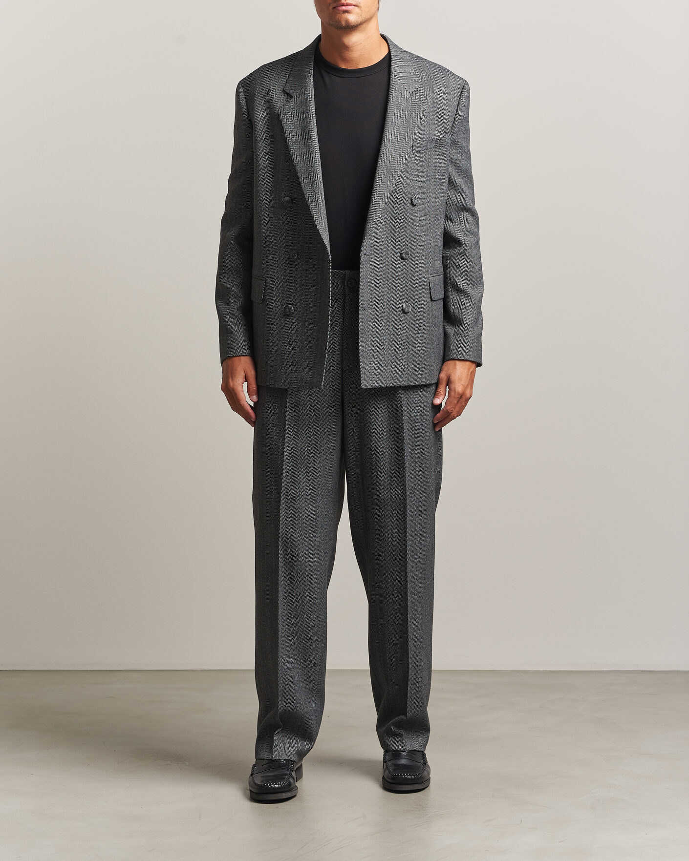 Herren | Sakkos | HUGO | Karlo Herringbone Double Breasted Blazer Dark Grey