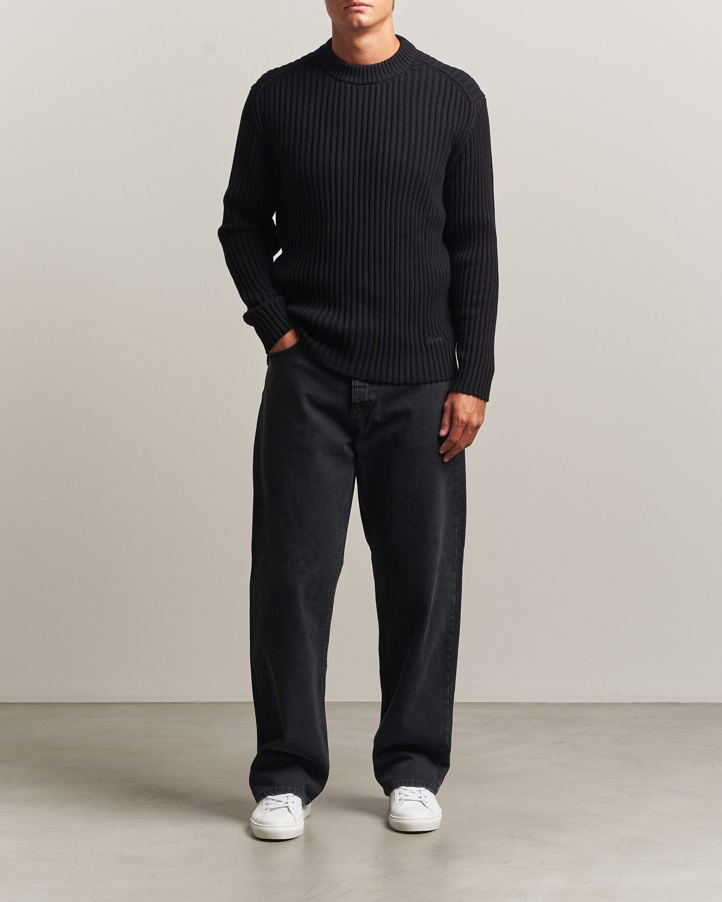 Herren | Pullover | HUGO | Sribban Cotton Knitted Sweater Black