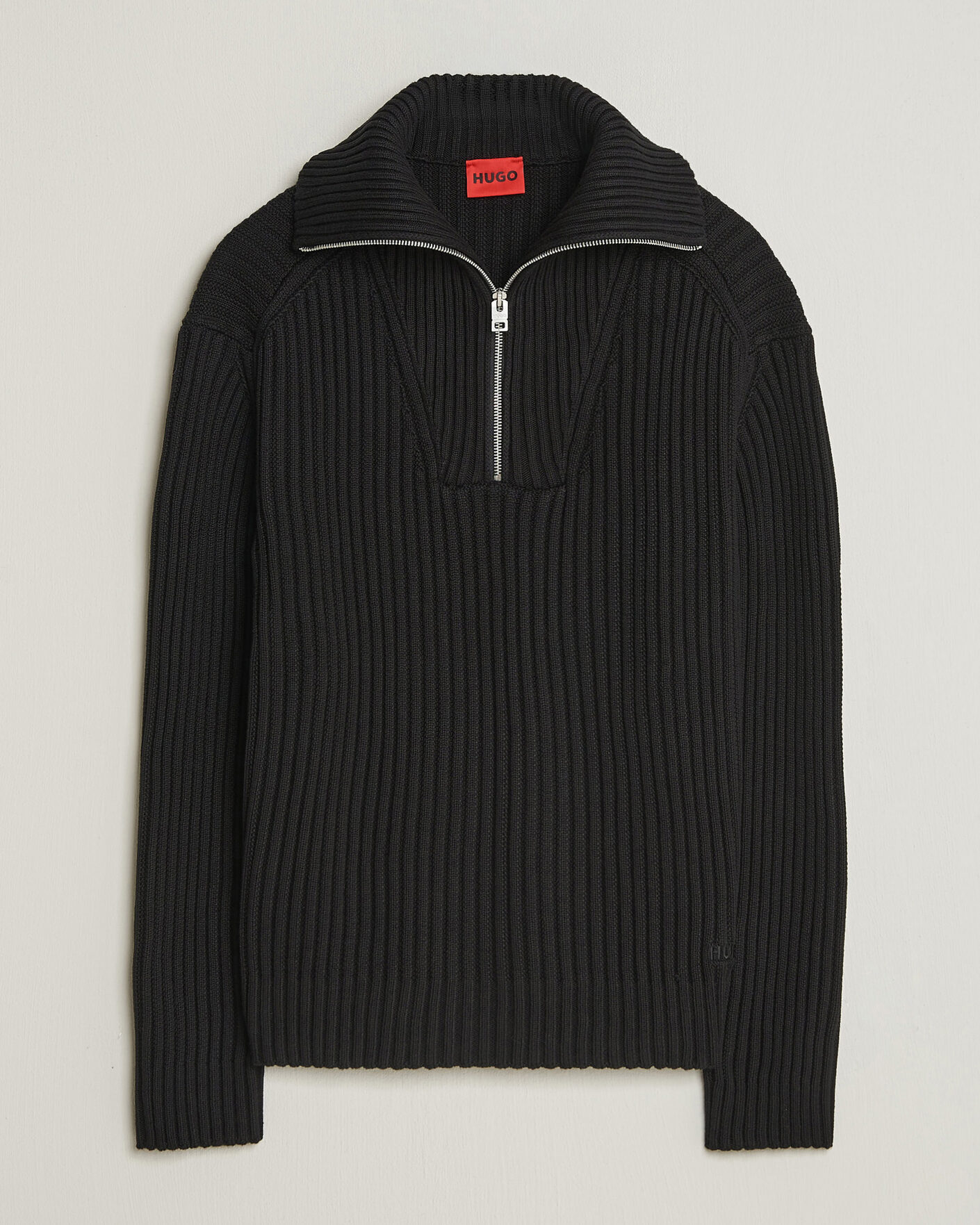 Herren | Pullover | HUGO | Srtithon Cotton Knitted Half Zip Black