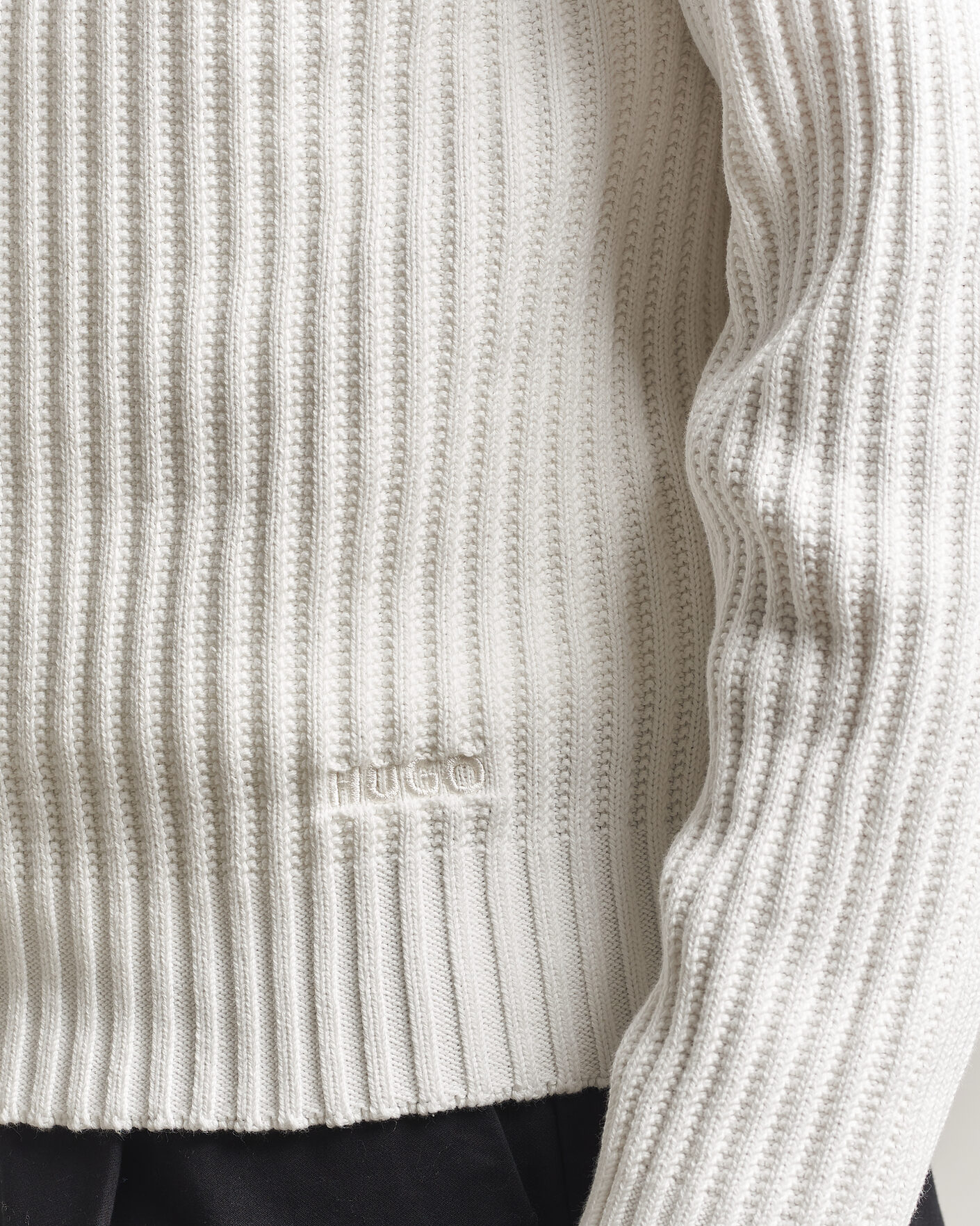 Herren | Pullover | HUGO | Srtithon Cotton Knitted Half Zip Natural