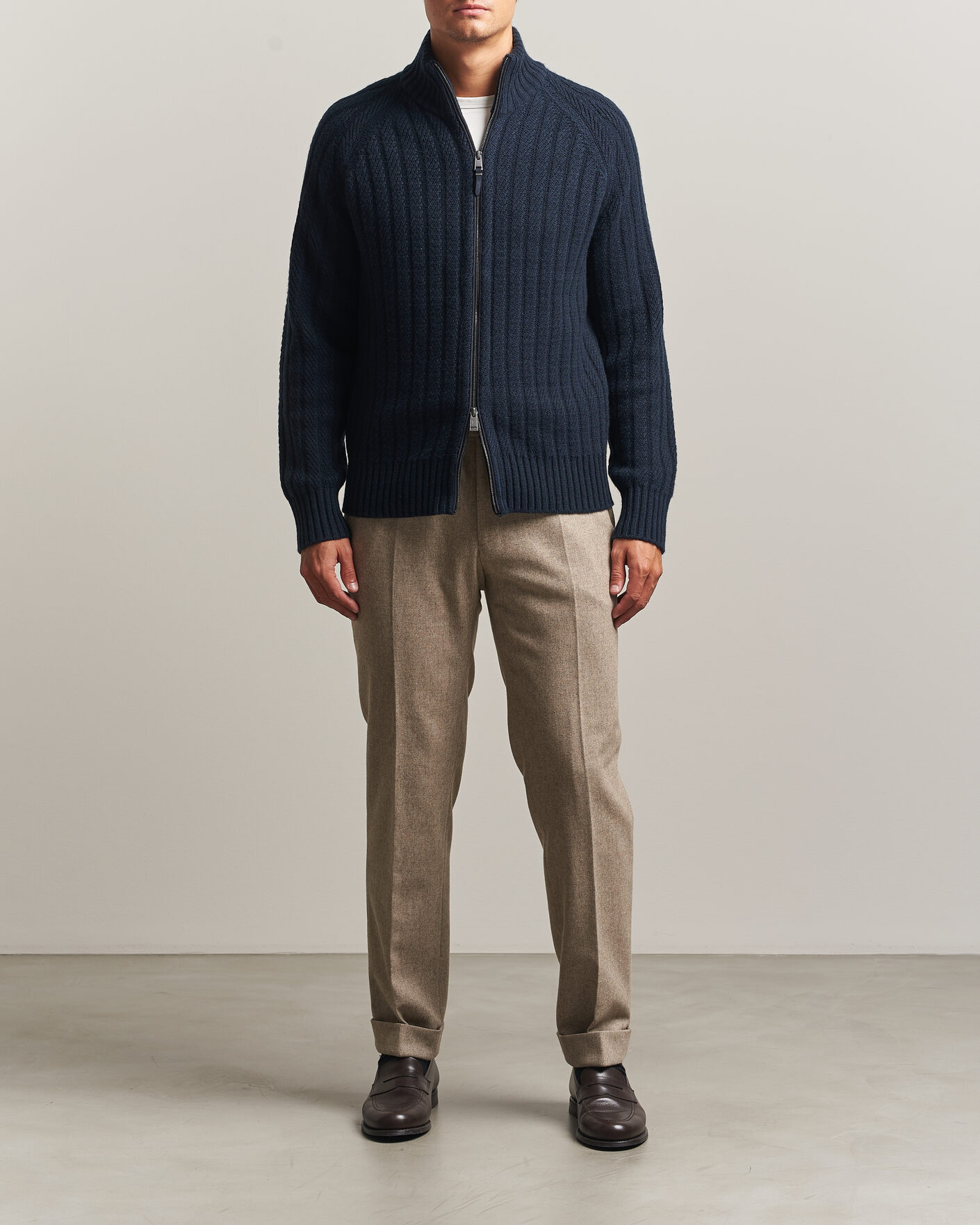Herren | Pullover | BOSS CAMEL | Filane Wool Knitted Full Zip Dark Blue