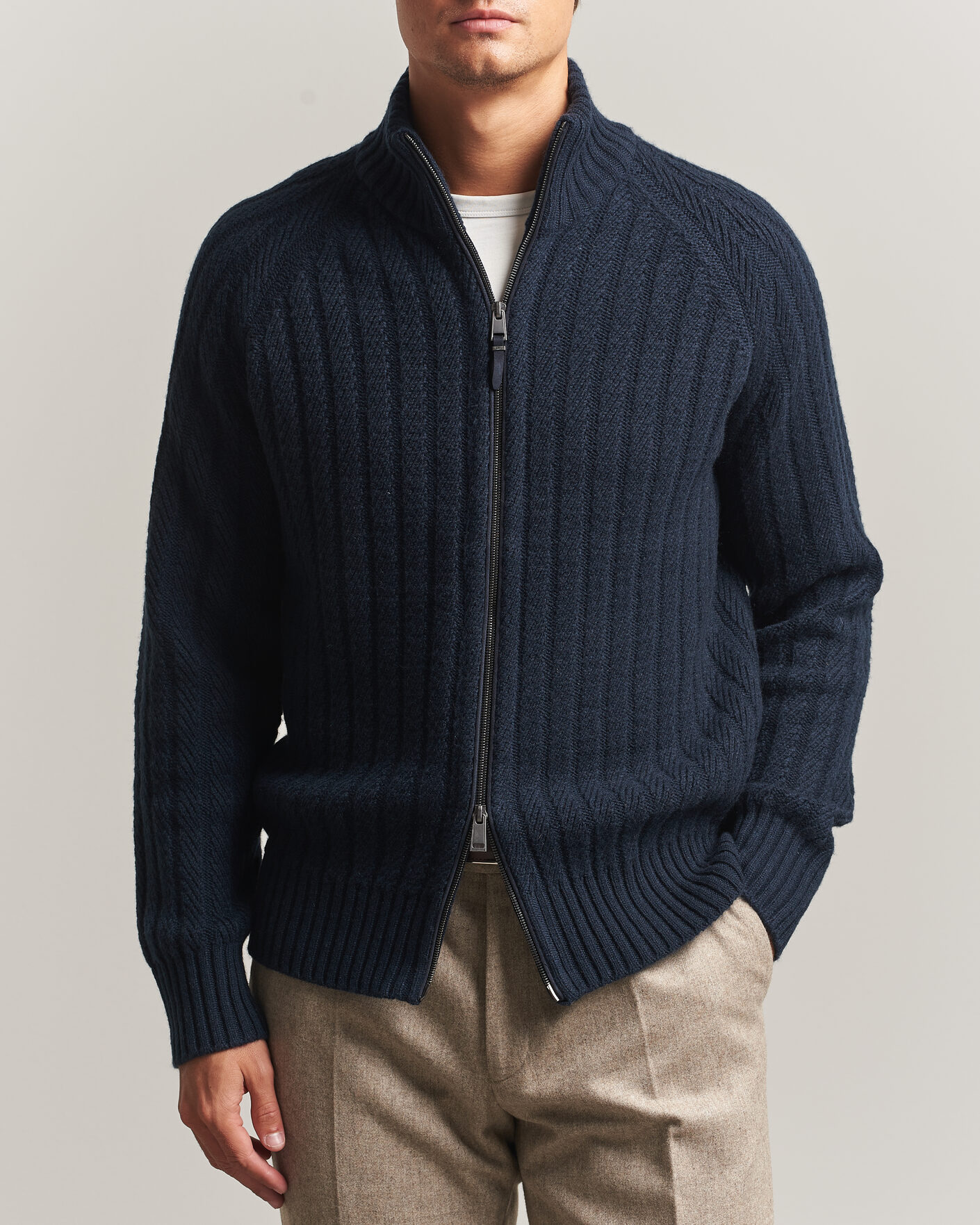 Herren | Pullover | BOSS CAMEL | Filane Wool Knitted Full Zip Dark Blue