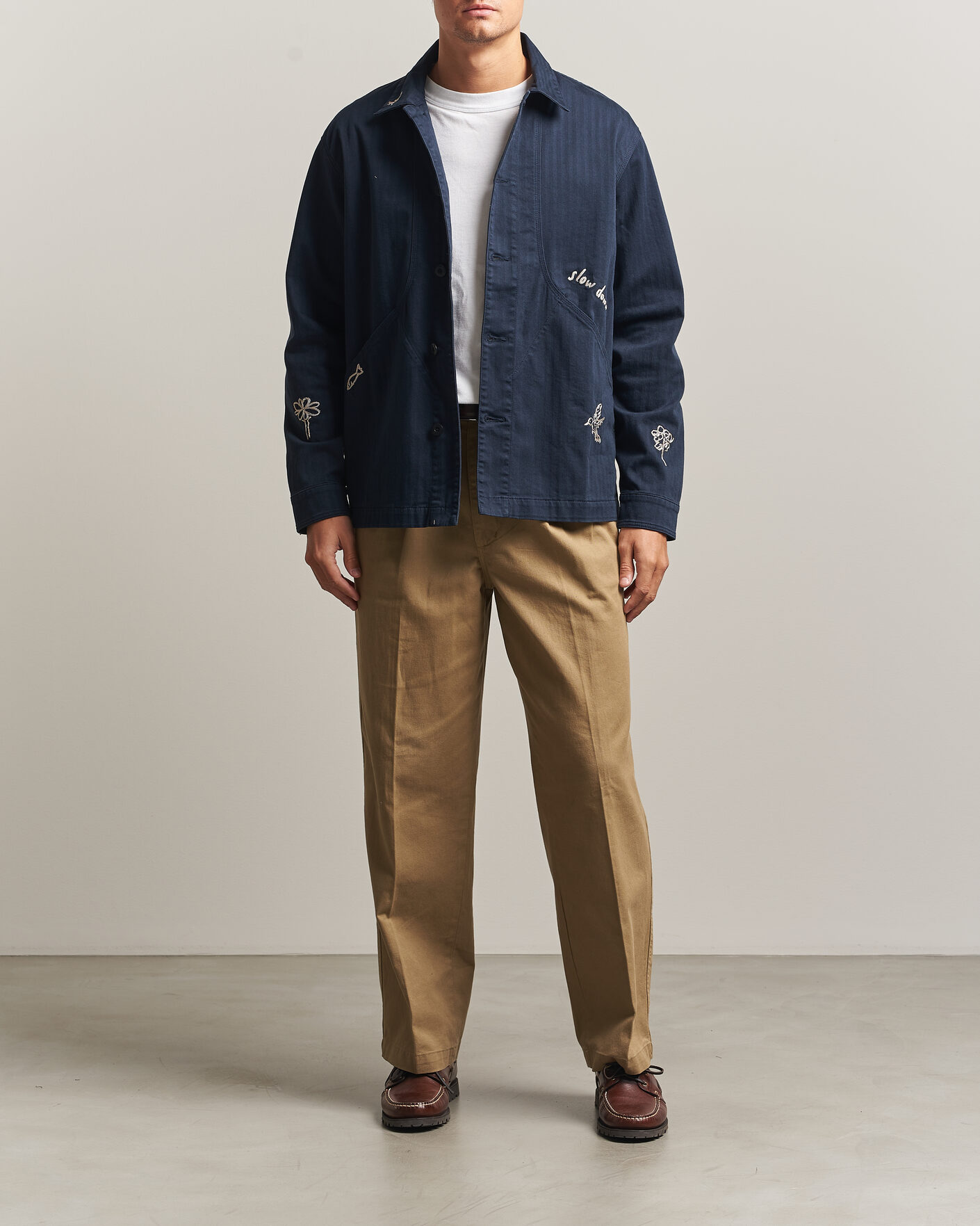 Herren | Hemden | Forét | Berry Herringbone Embroidery Overshirt Navy