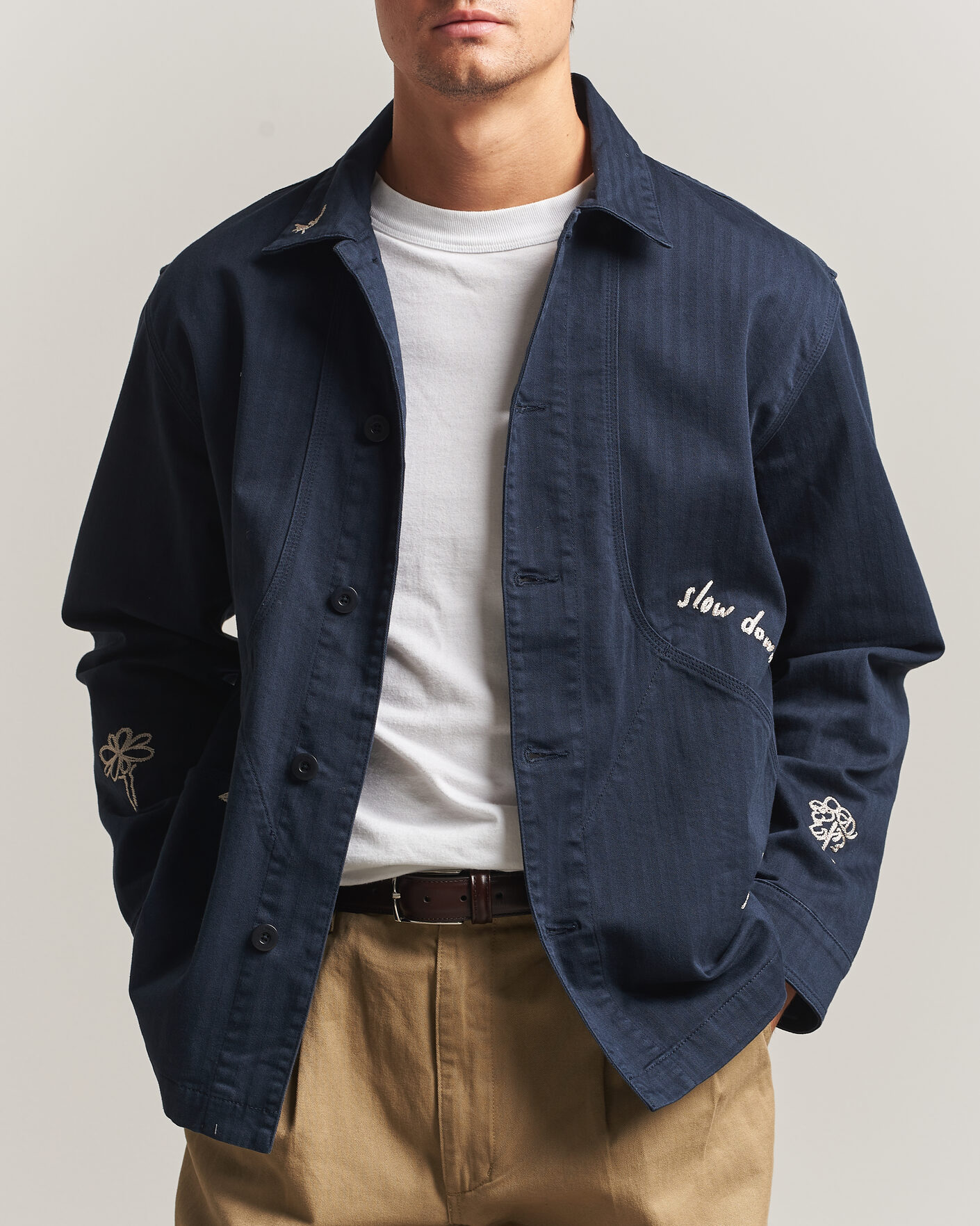 Herren | Hemden | Forét | Berry Herringbone Embroidery Overshirt Navy