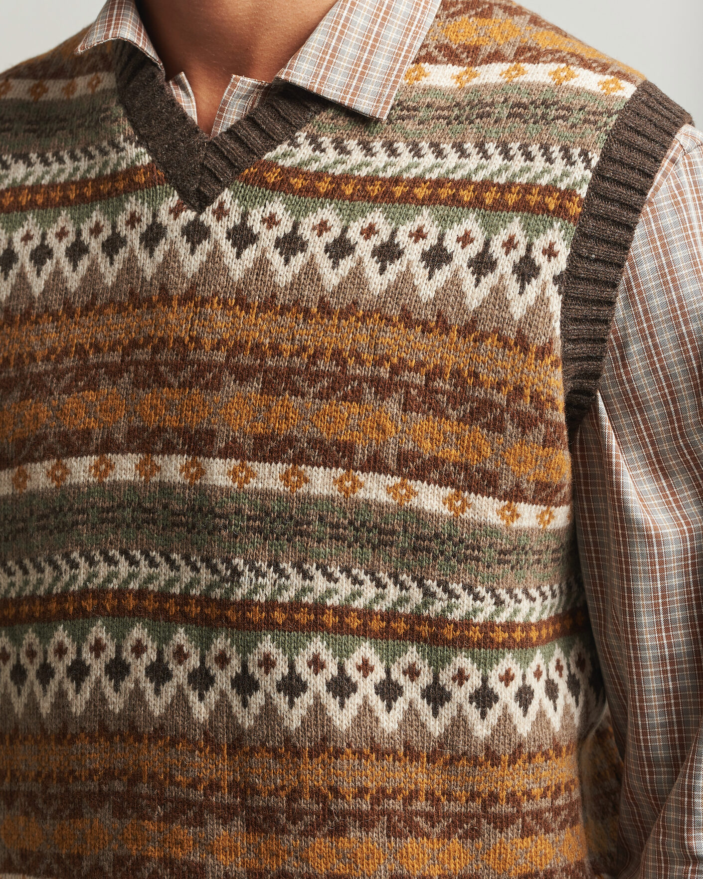 Herren | Pullover | Forét | Fairisle Lambswool Vest Thyme