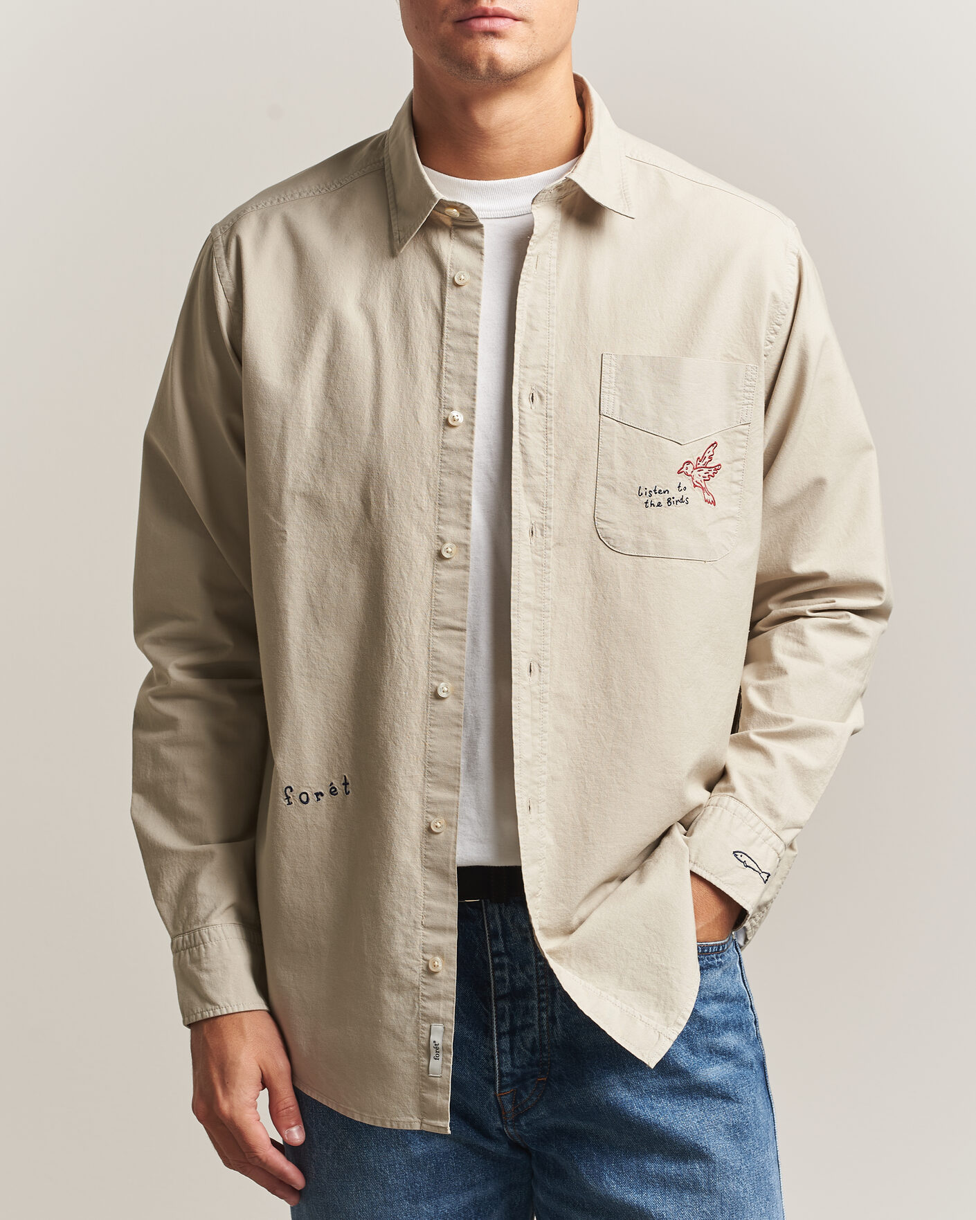 Herren | Hemden | Forét | Maple Embroidery Oxford Shirt Oat