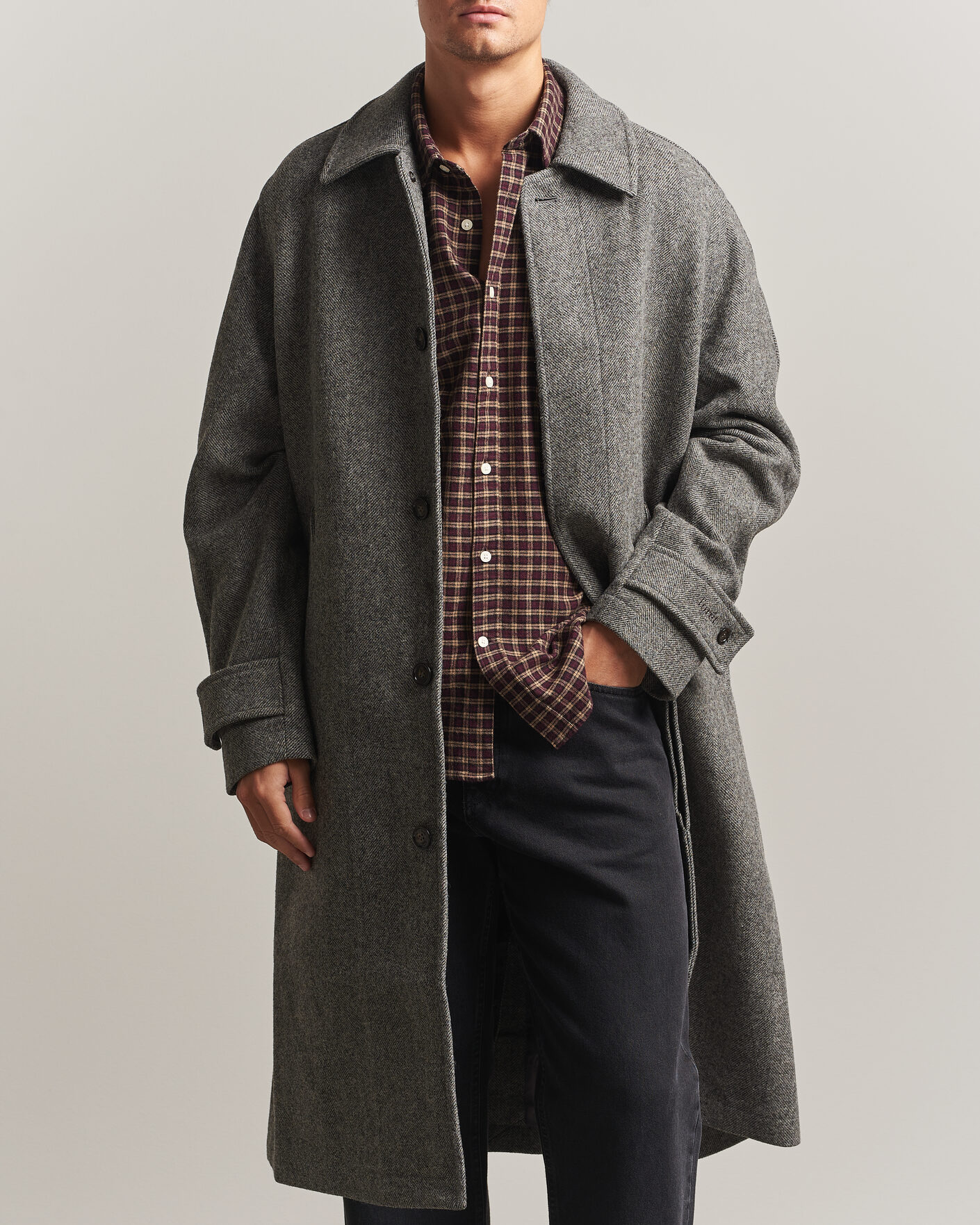 Herren | Jacken | Forét | Pine Wool Coat Grey Herringbone