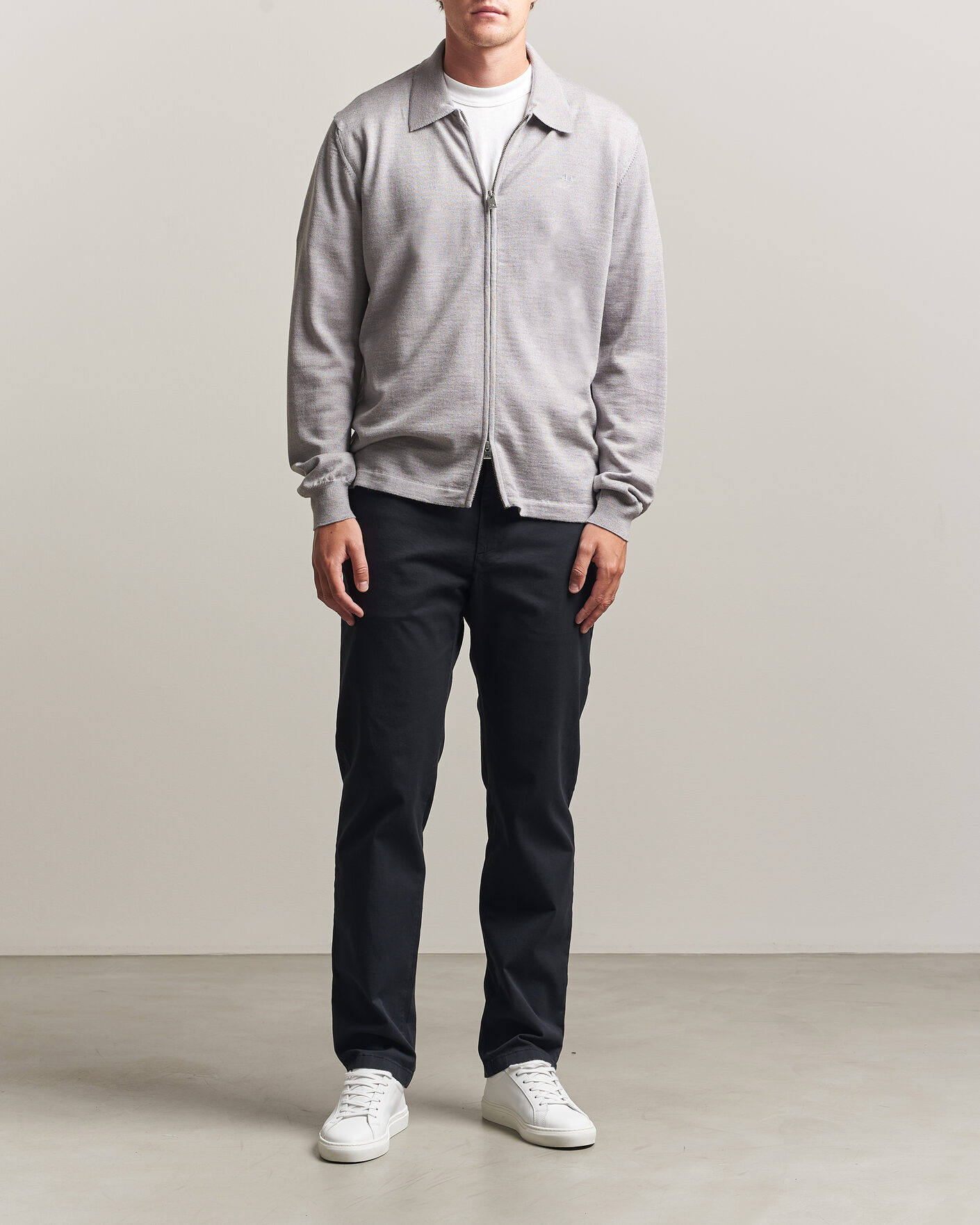 Herren | Pullover | J.Lindeberg | Kaleb Merino Full Zip Light Grey Melange