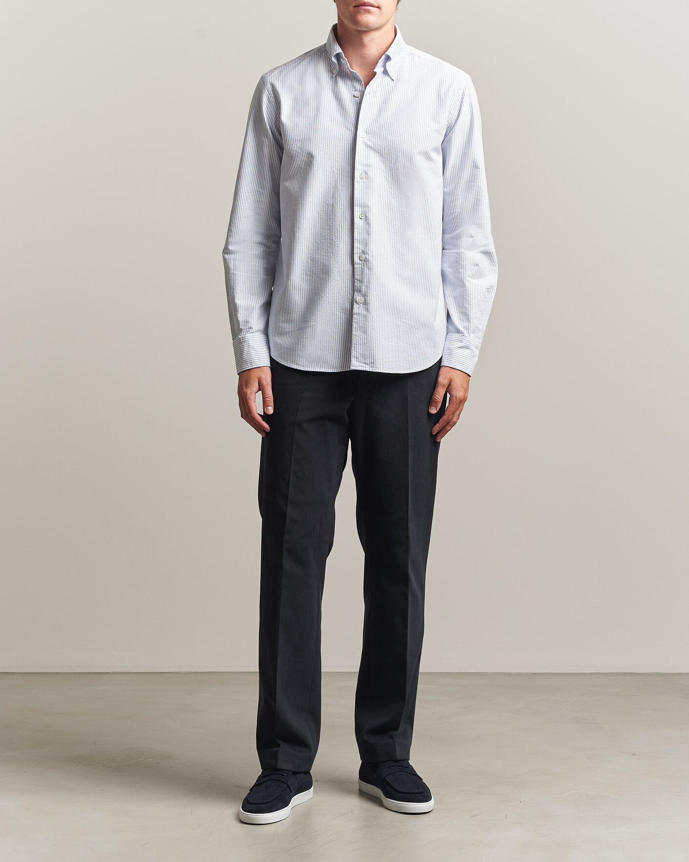 Herren | Hemden | Grigio | Oxford Button Down Shirt Light Blue Stripe