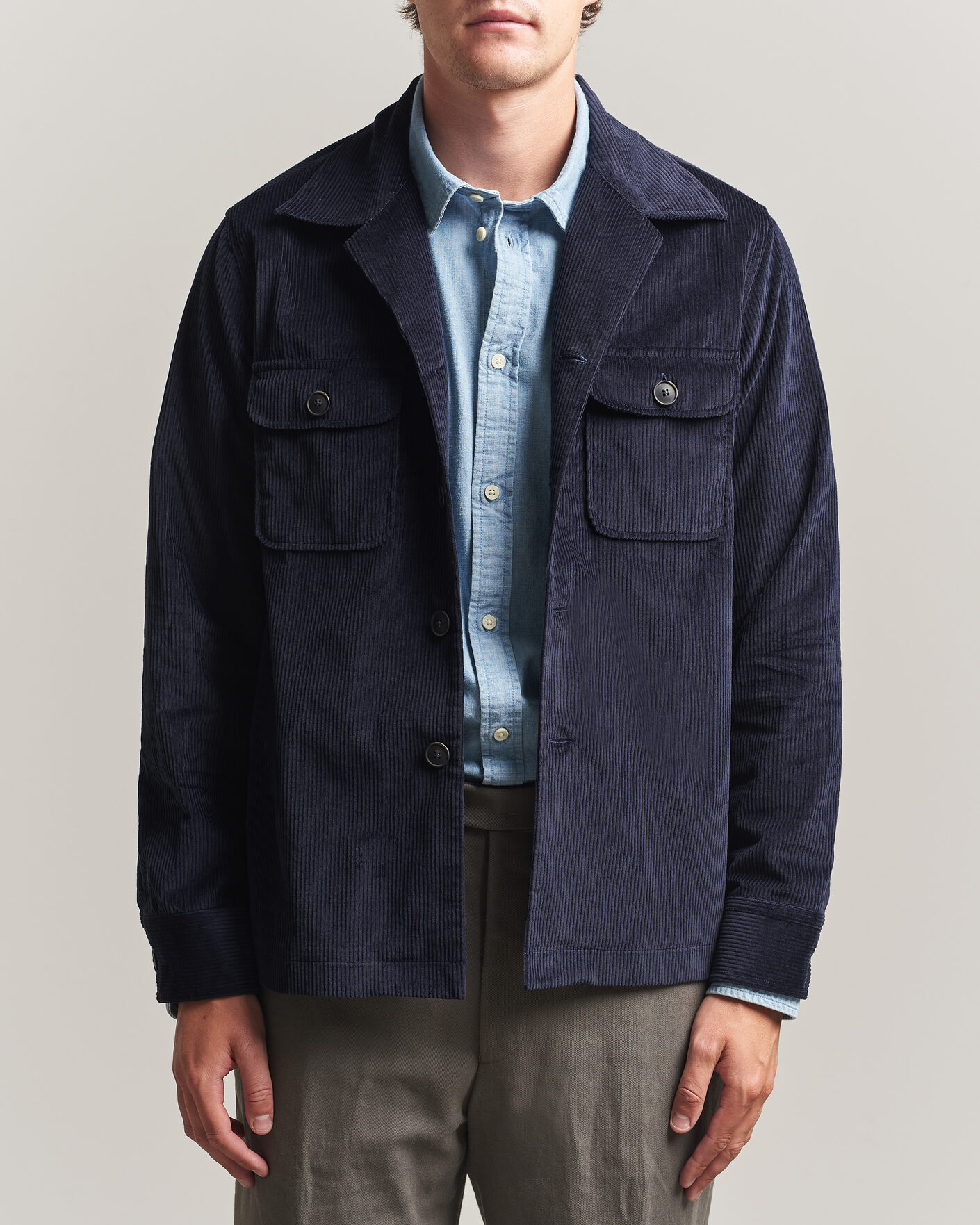 Herren | Hemden | Grigio | Corduroy Overshirt Navy
