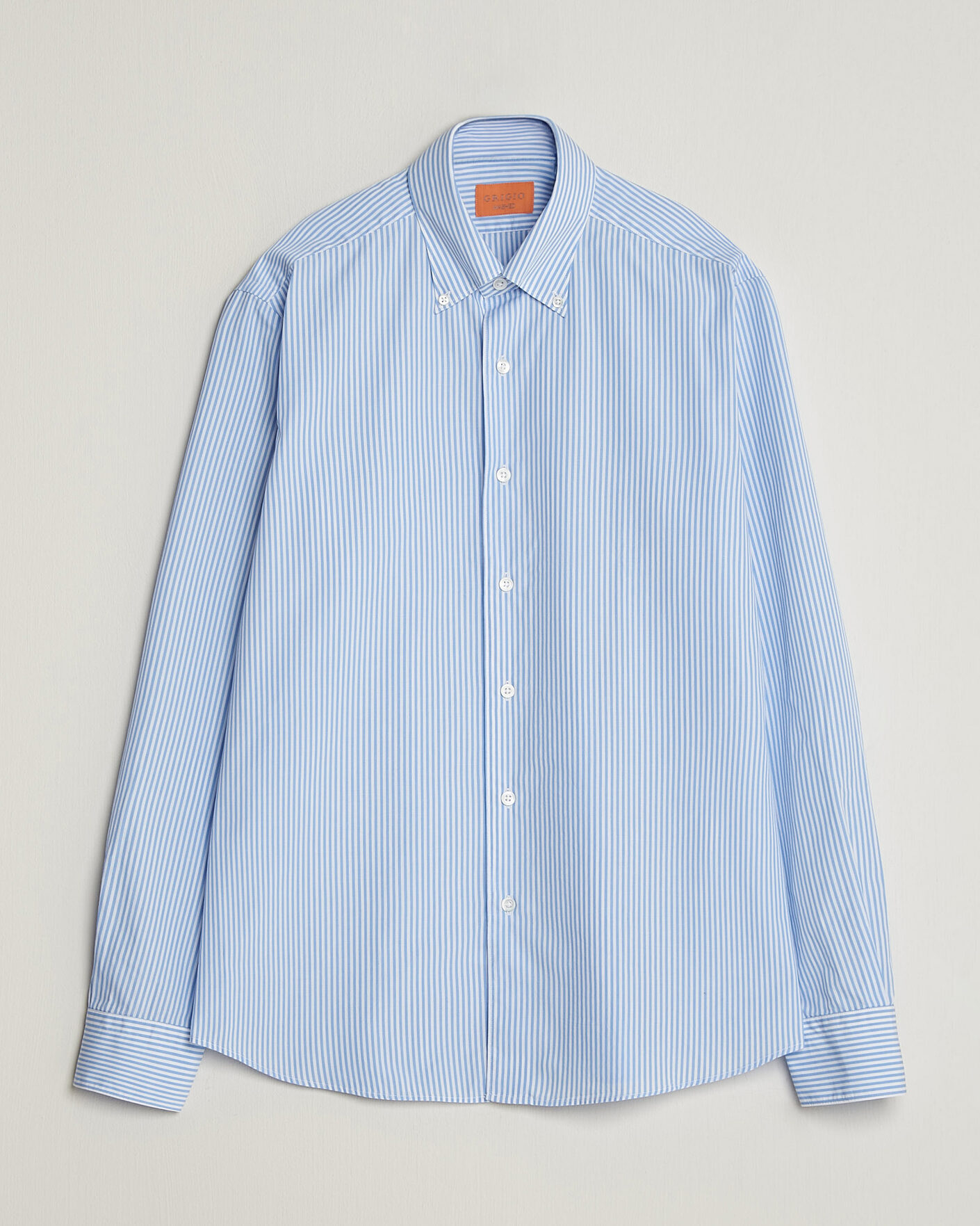 Herren | Hemden | Grigio | Popeline Button Down Shirt Light Blue Stripe