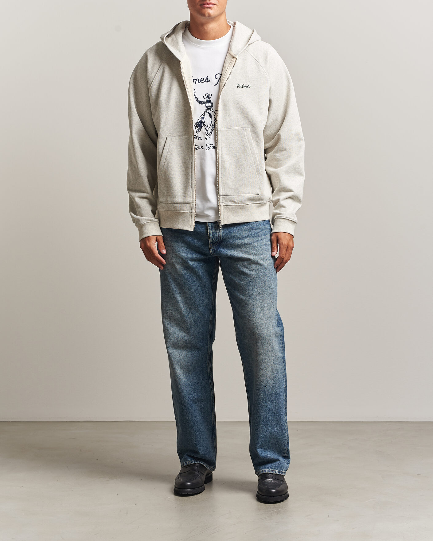 Herren | Pullover | Palmes | Logo Zip Hoodie Grey Melange