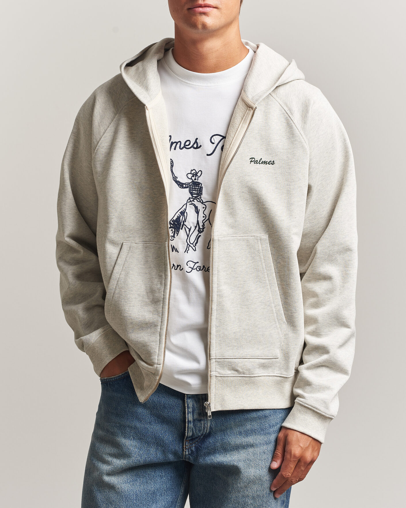 Herren | Pullover | Palmes | Logo Zip Hoodie Grey Melange