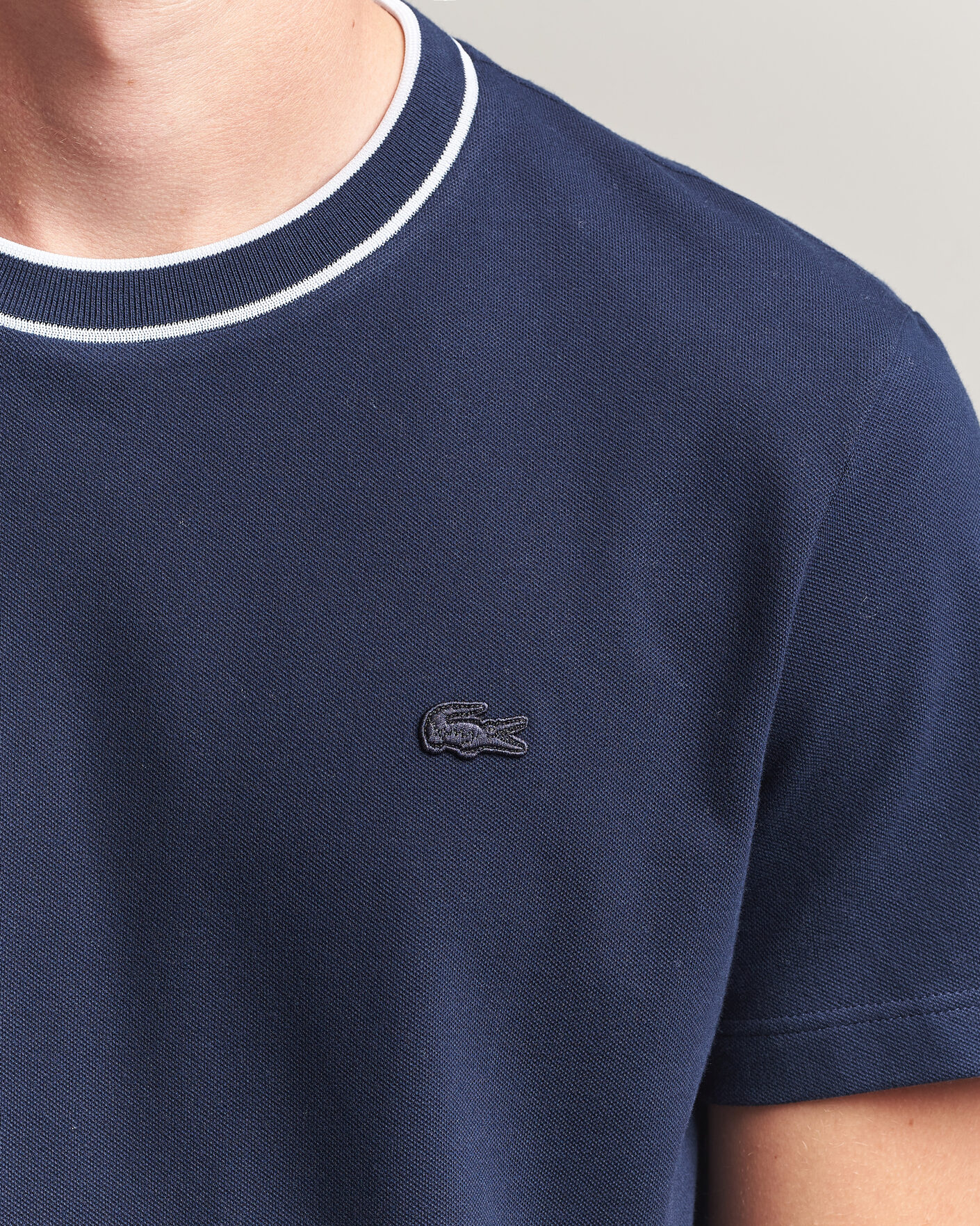 Herren | T-Shirts | Lacoste | Contrast Rib Piqué T-Shirt Navy Blue