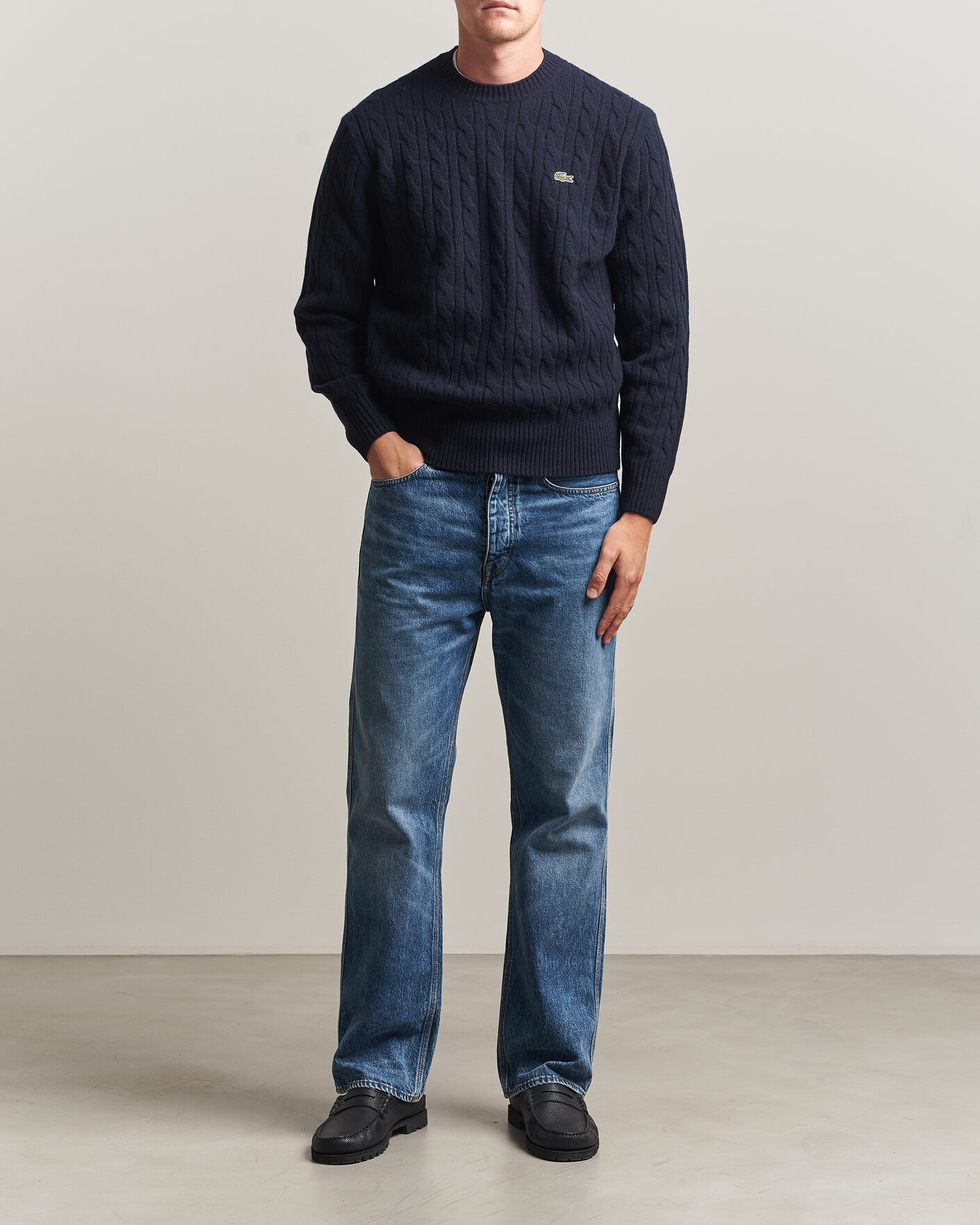 Herren | Pullover | Lacoste | Carded Wool Cable Crew Neck Navy Blue