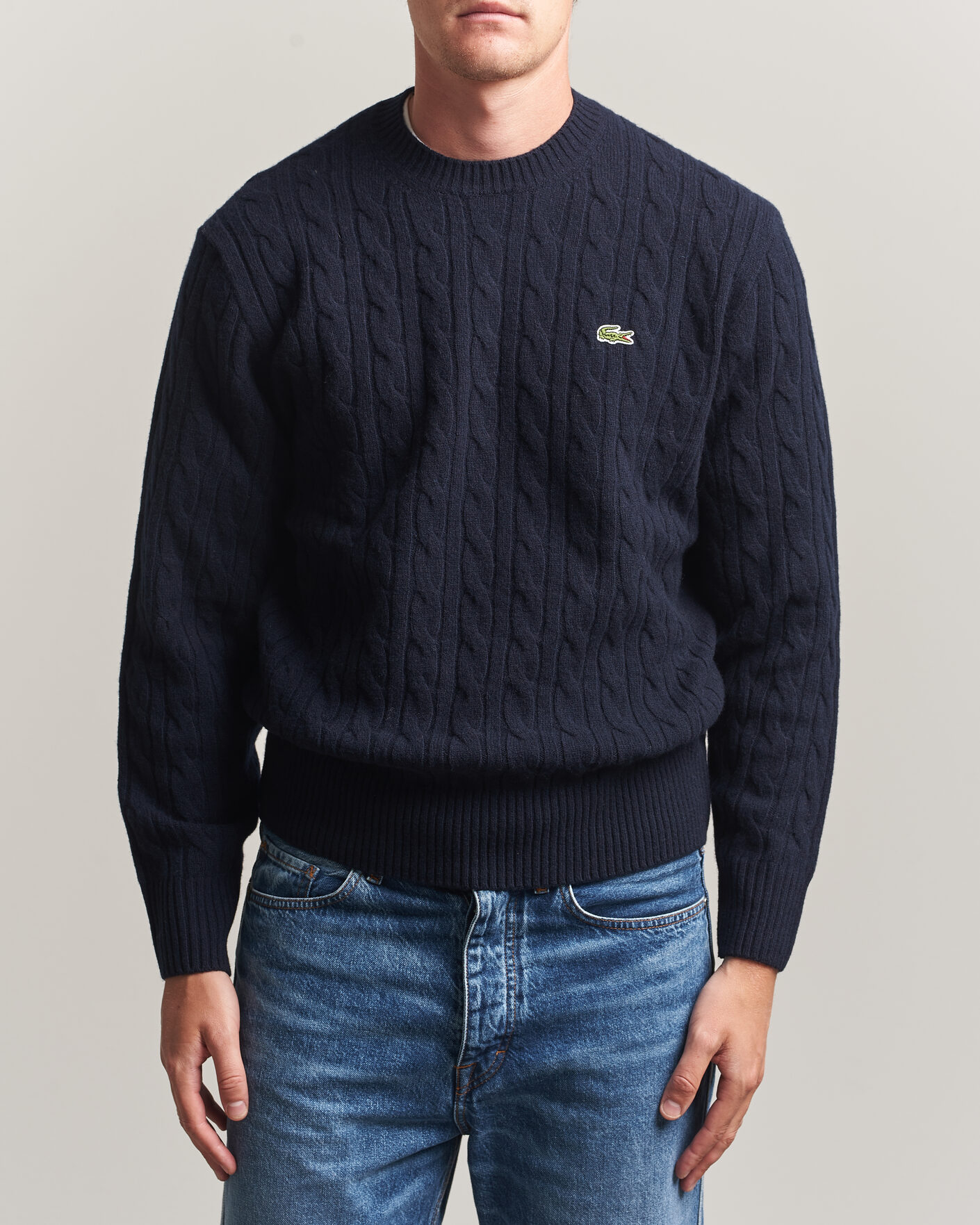 Herren | Pullover | Lacoste | Carded Wool Cable Crew Neck Navy Blue