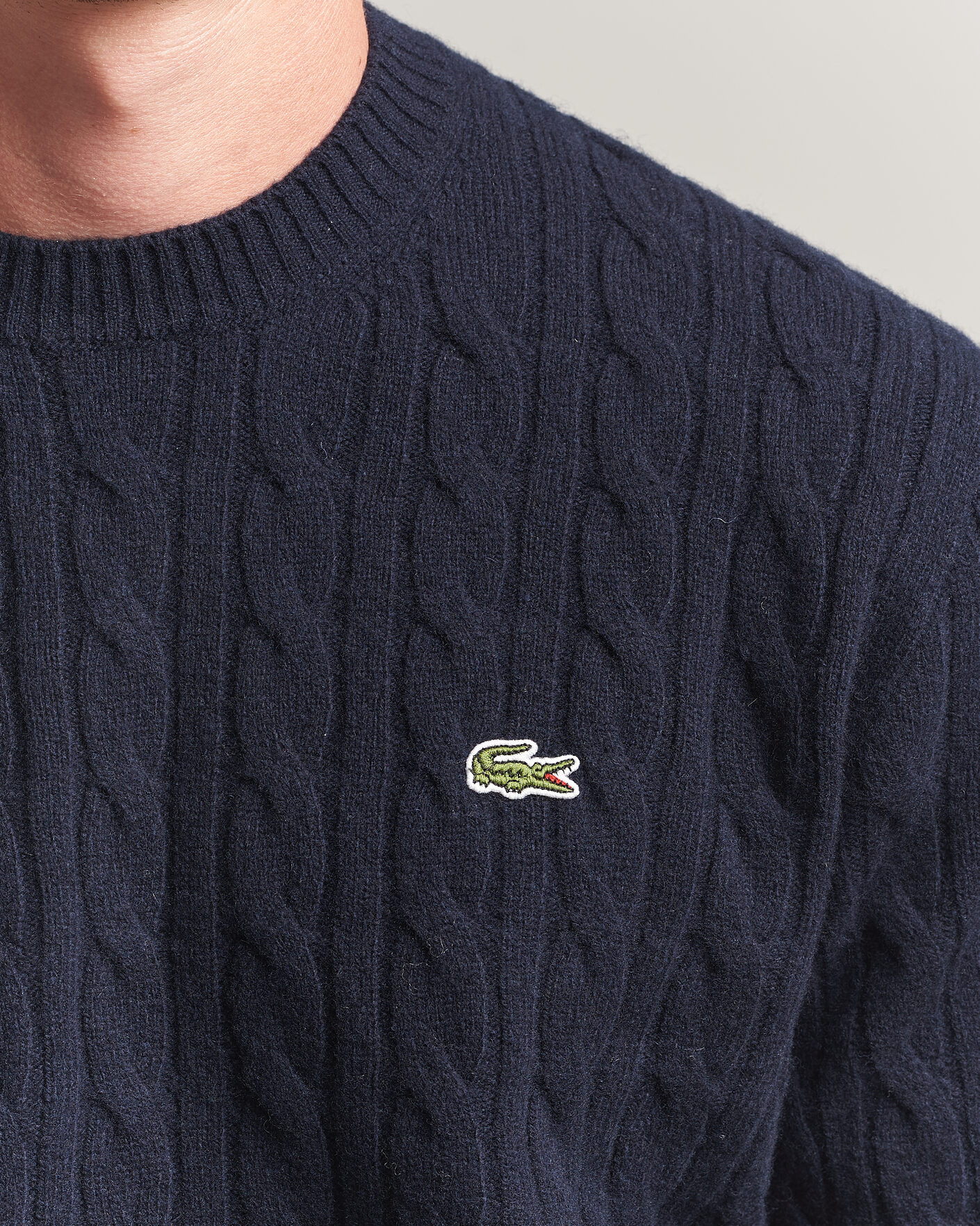 Herren | Pullover | Lacoste | Carded Wool Cable Crew Neck Navy Blue