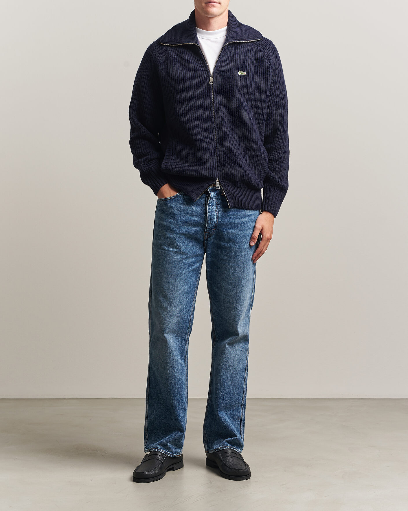 Herren |  | Lacoste | Heavy Wool Knitted Full Zip Navy Blue
