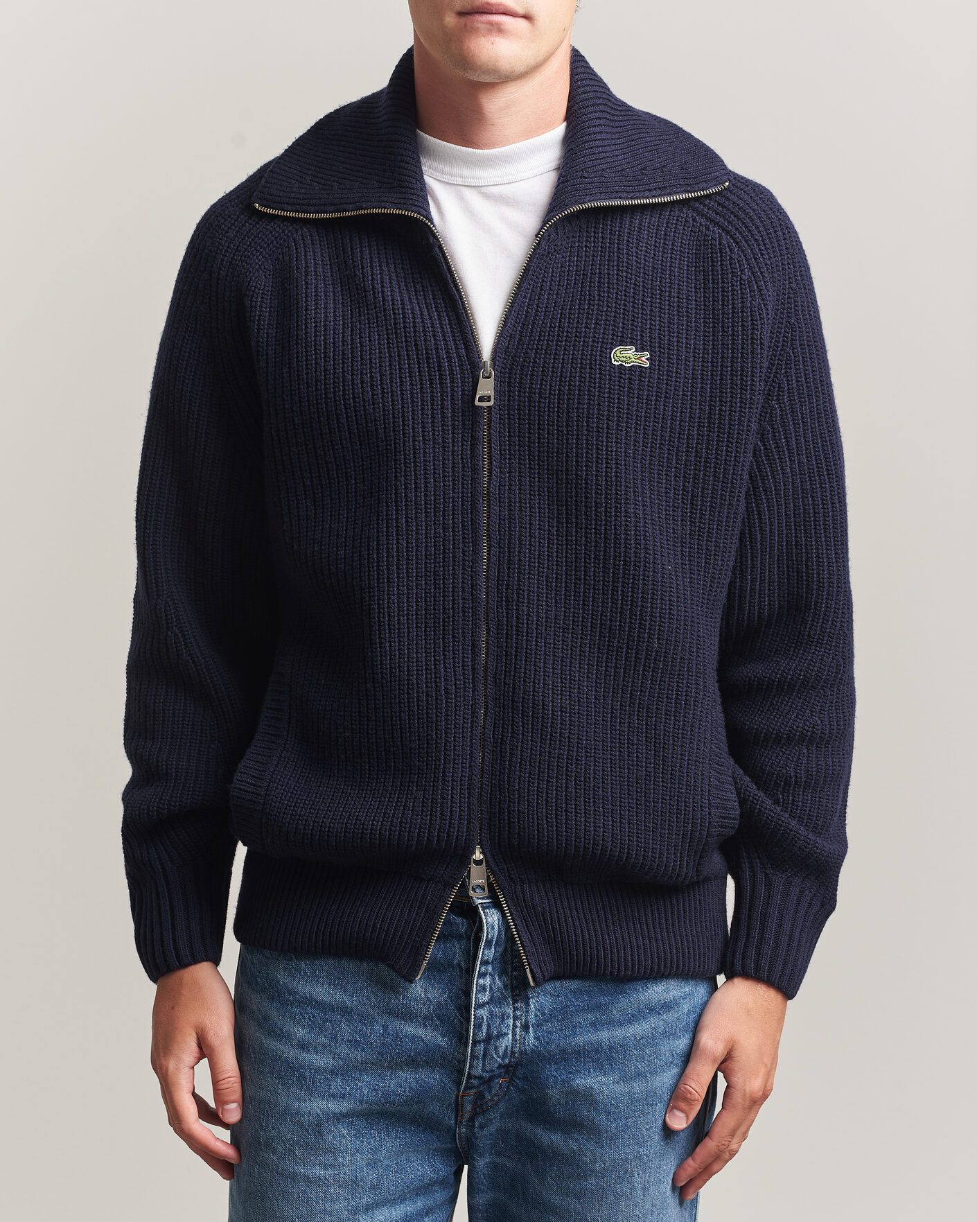 Herren | Pullover | Lacoste | Heavy Wool Knitted Full Zip Navy Blue