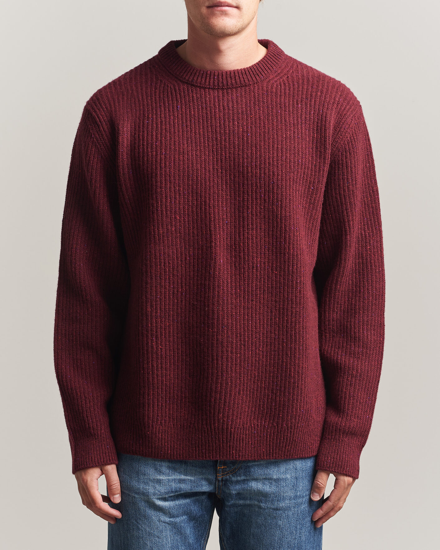 Herren | Pullover | Nudie Jeans | August Wool Rib Knitted Sweater Burgundy