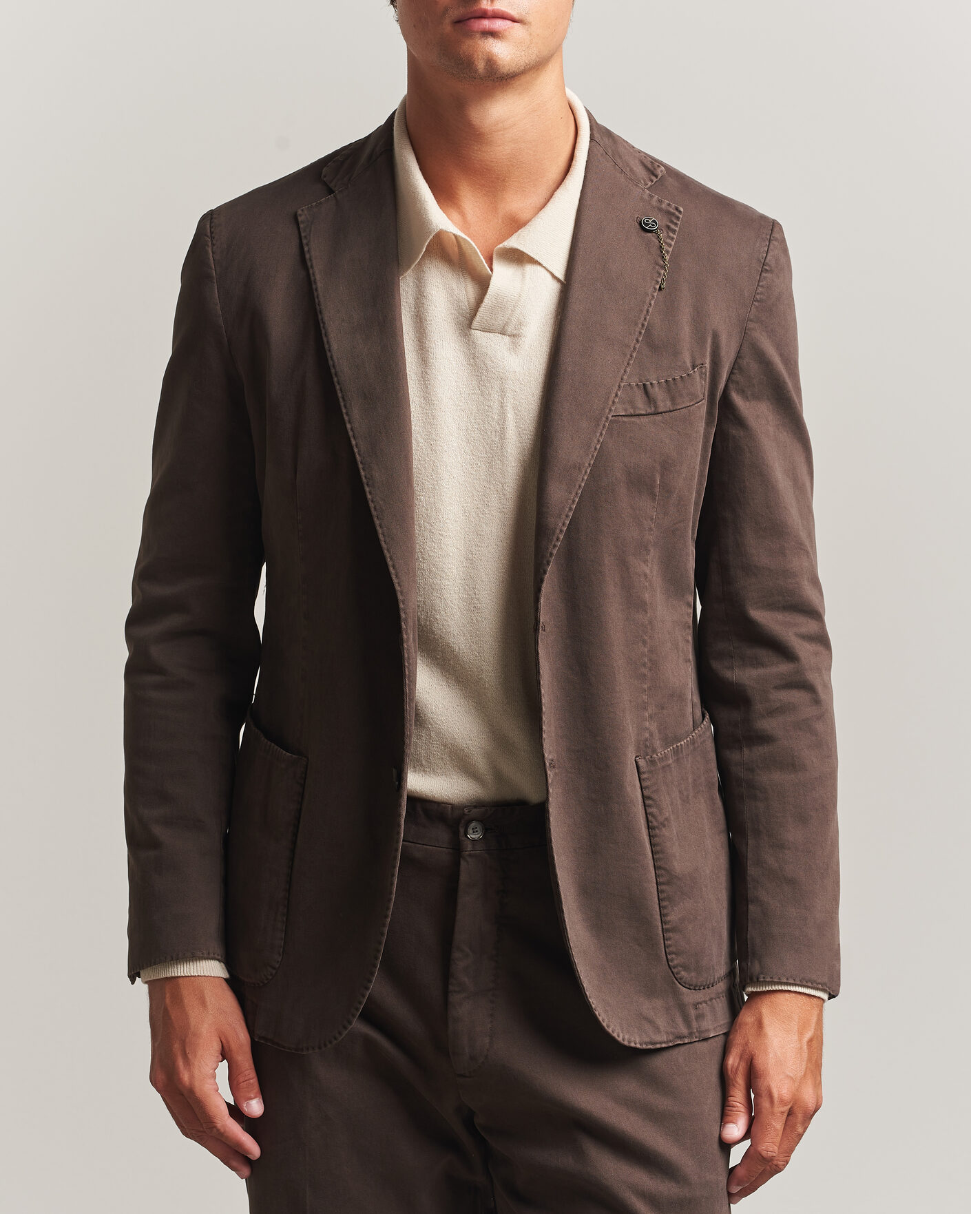 Herren | Sakkos | Santaniello | Washed Cotton Patch Pocket Blazer Brown