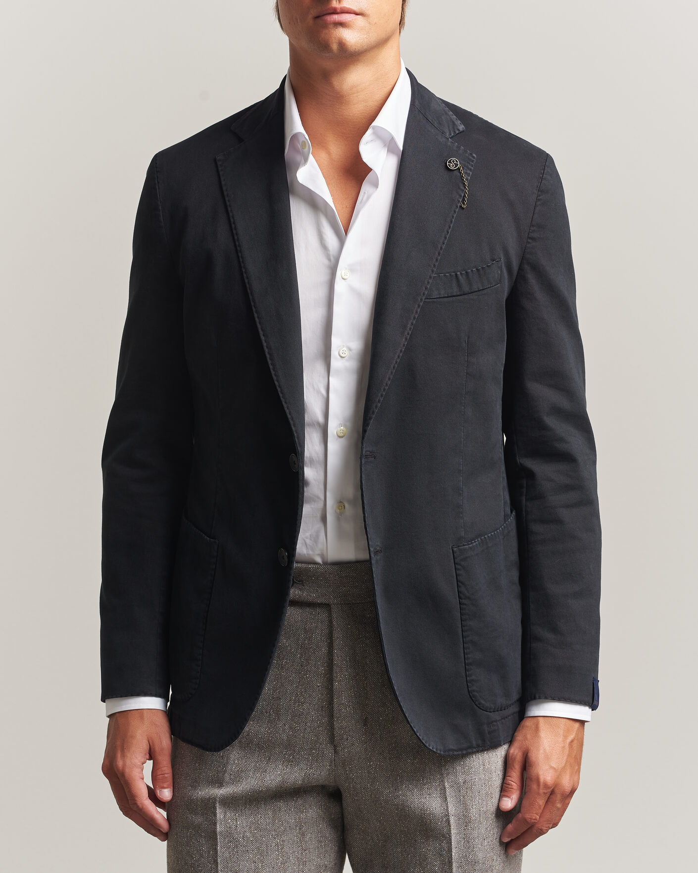 Herren | Sakkos | Santaniello | Washed Cotton Patch Pocket Blazer Black