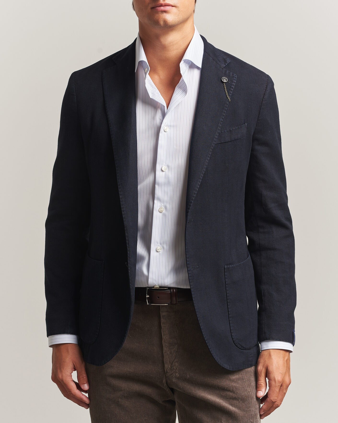 Herren | Sakkos | Santaniello | Soft Touch Cotton Herringbone Blazer Navy