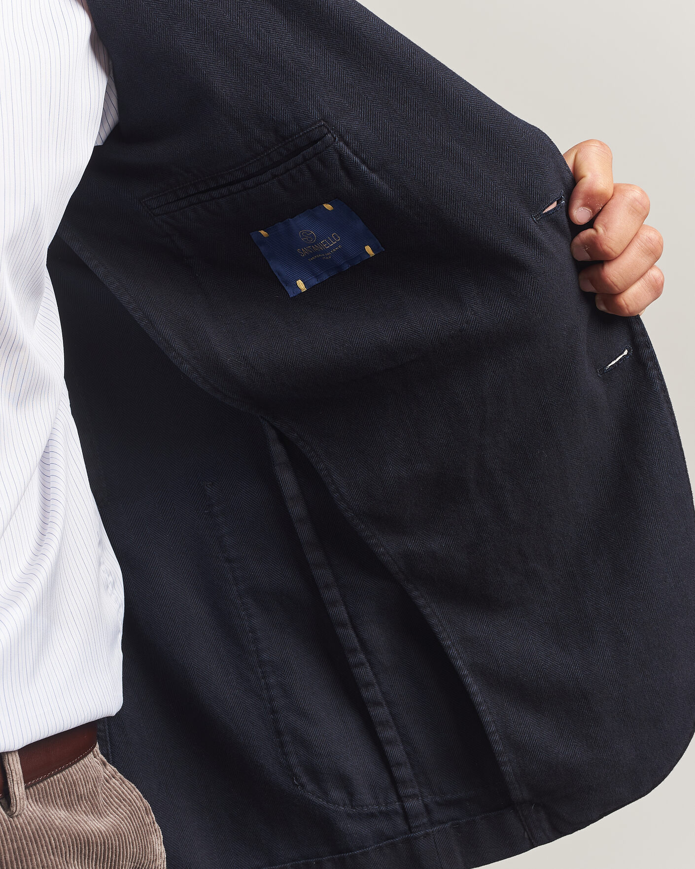Herren | Sakkos | Santaniello | Soft Touch Cotton Herringbone Blazer Navy