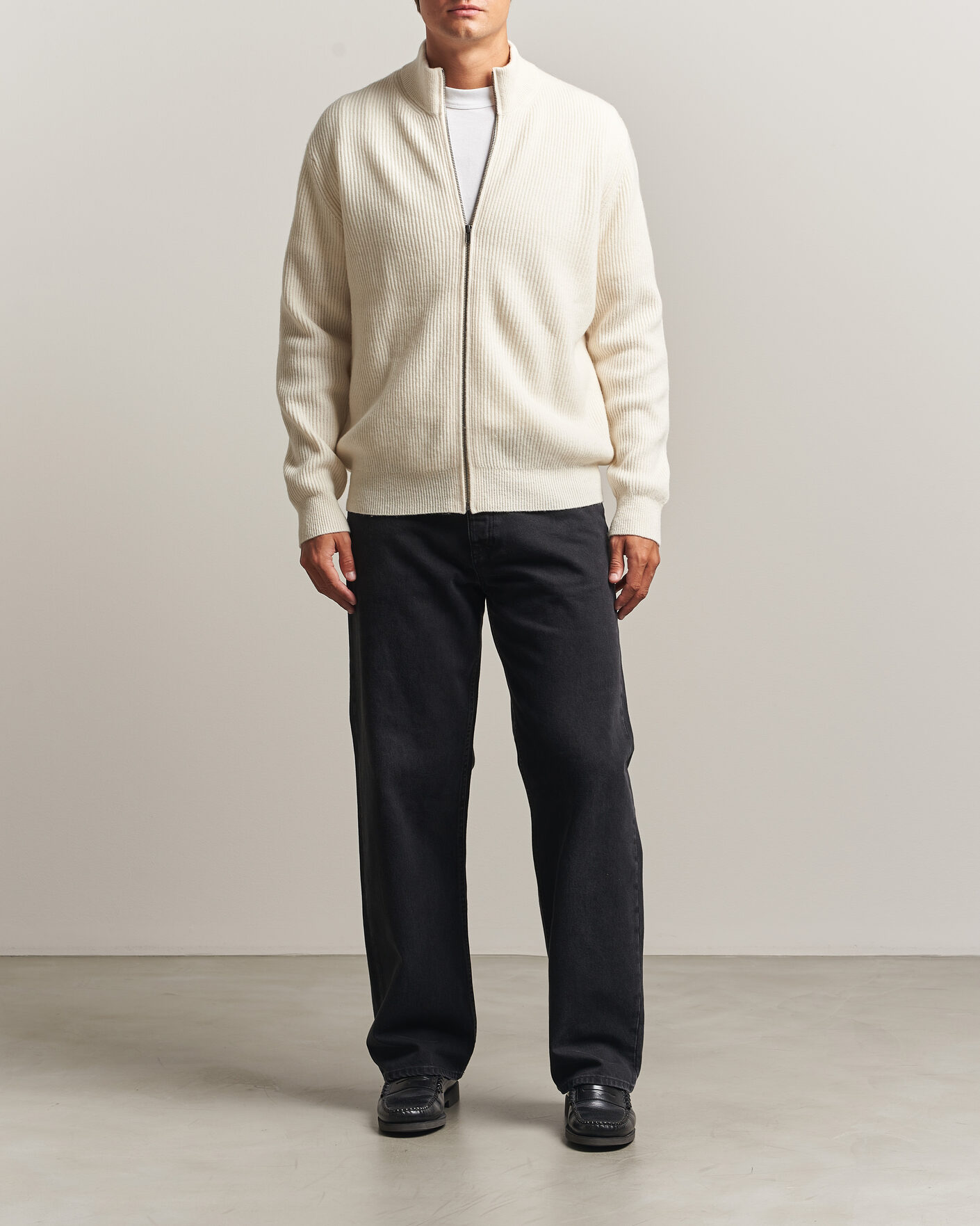 Herren | Pullover | LES DEUX | Wool Rib Zipper Knit Ivory Melange