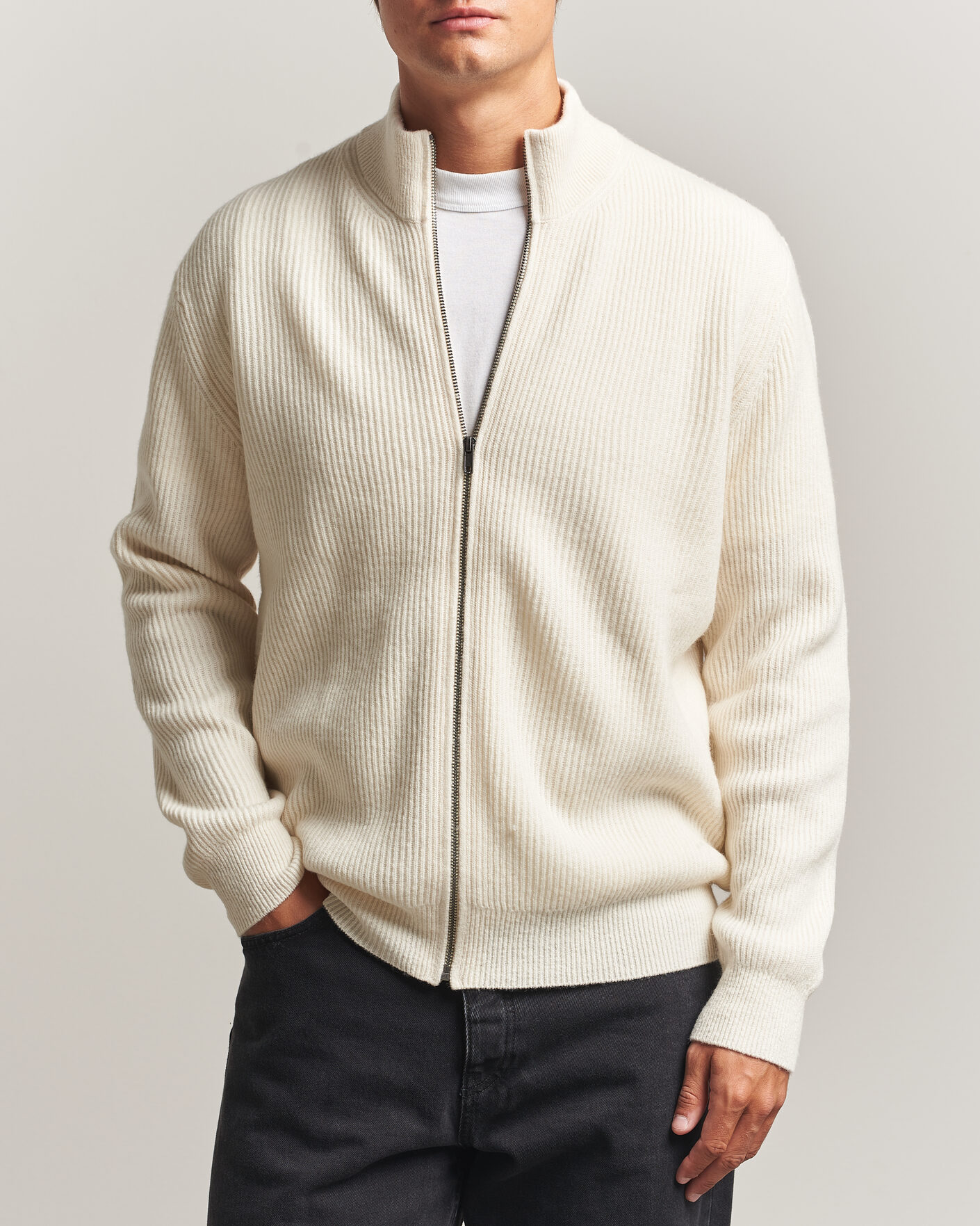 Herren | Pullover | LES DEUX | Wool Rib Zipper Knit Ivory Melange