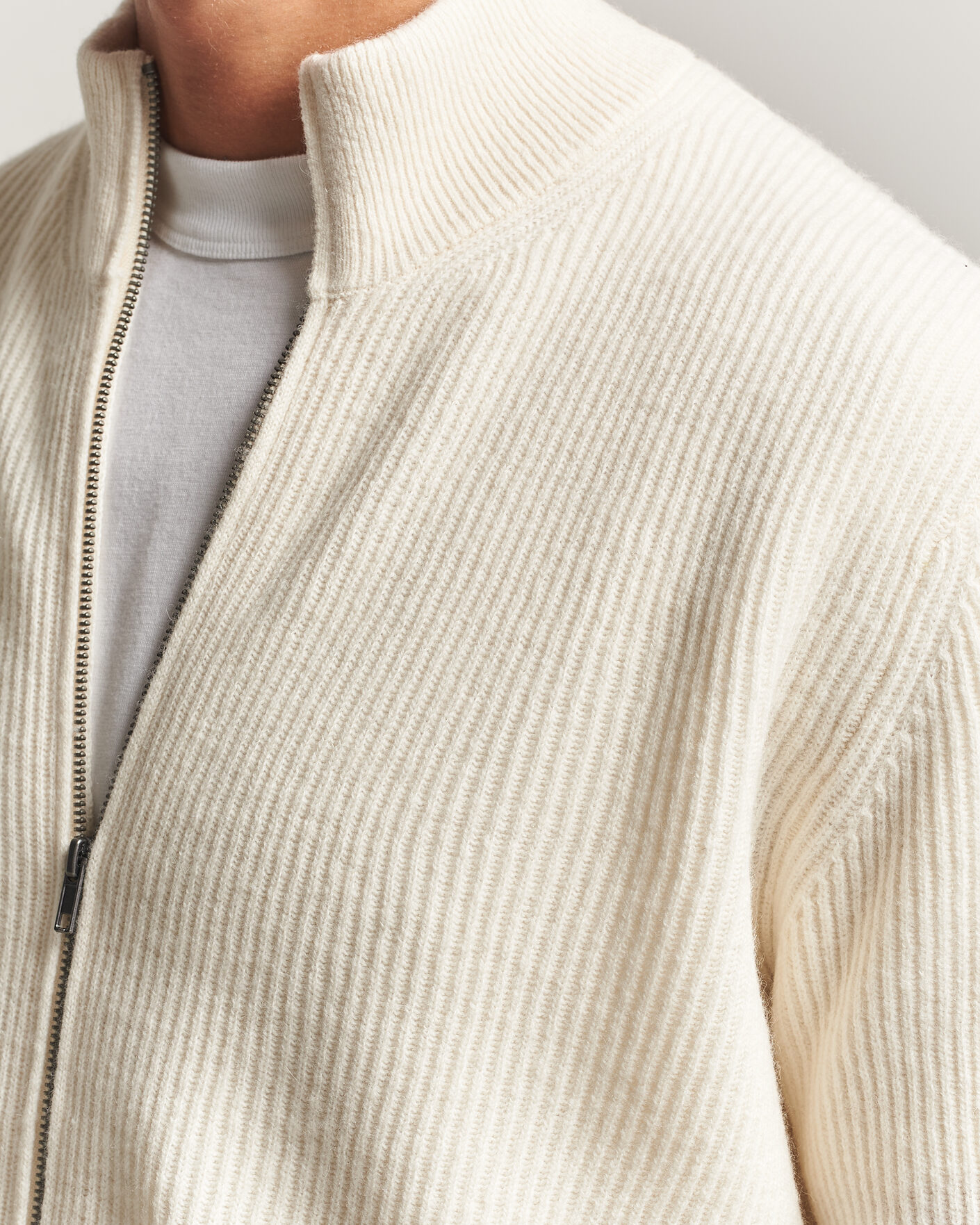 Herren | Pullover | LES DEUX | Wool Rib Zipper Knit Ivory Melange