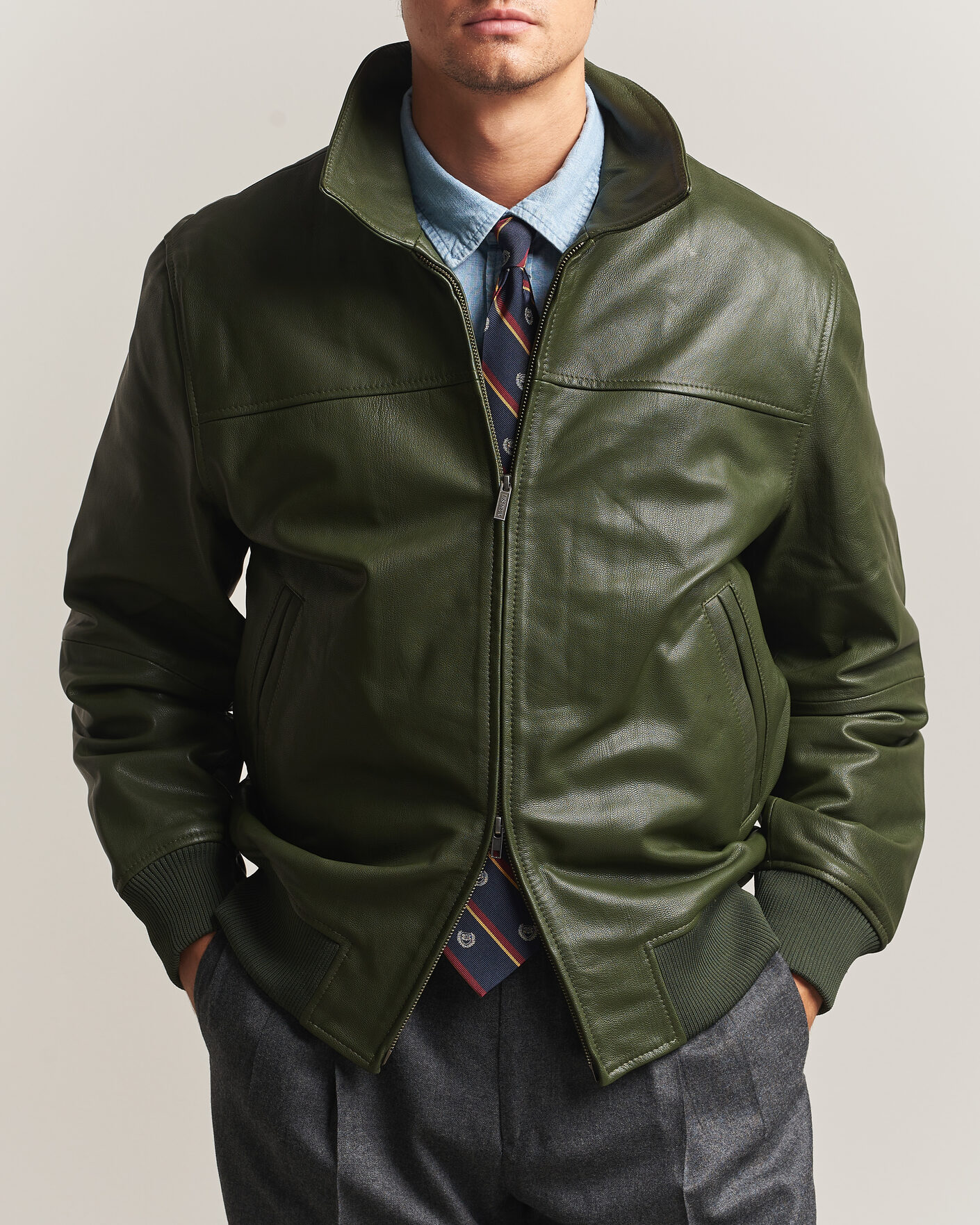 Herren | Jacken | LES DEUX | Leather Varsity Jacket Rifle Green