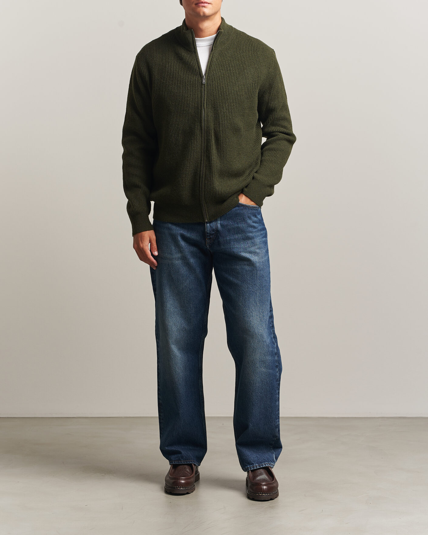 Herren | Pullover | LES DEUX | Wool Rib Knitter Zip Rosin Green