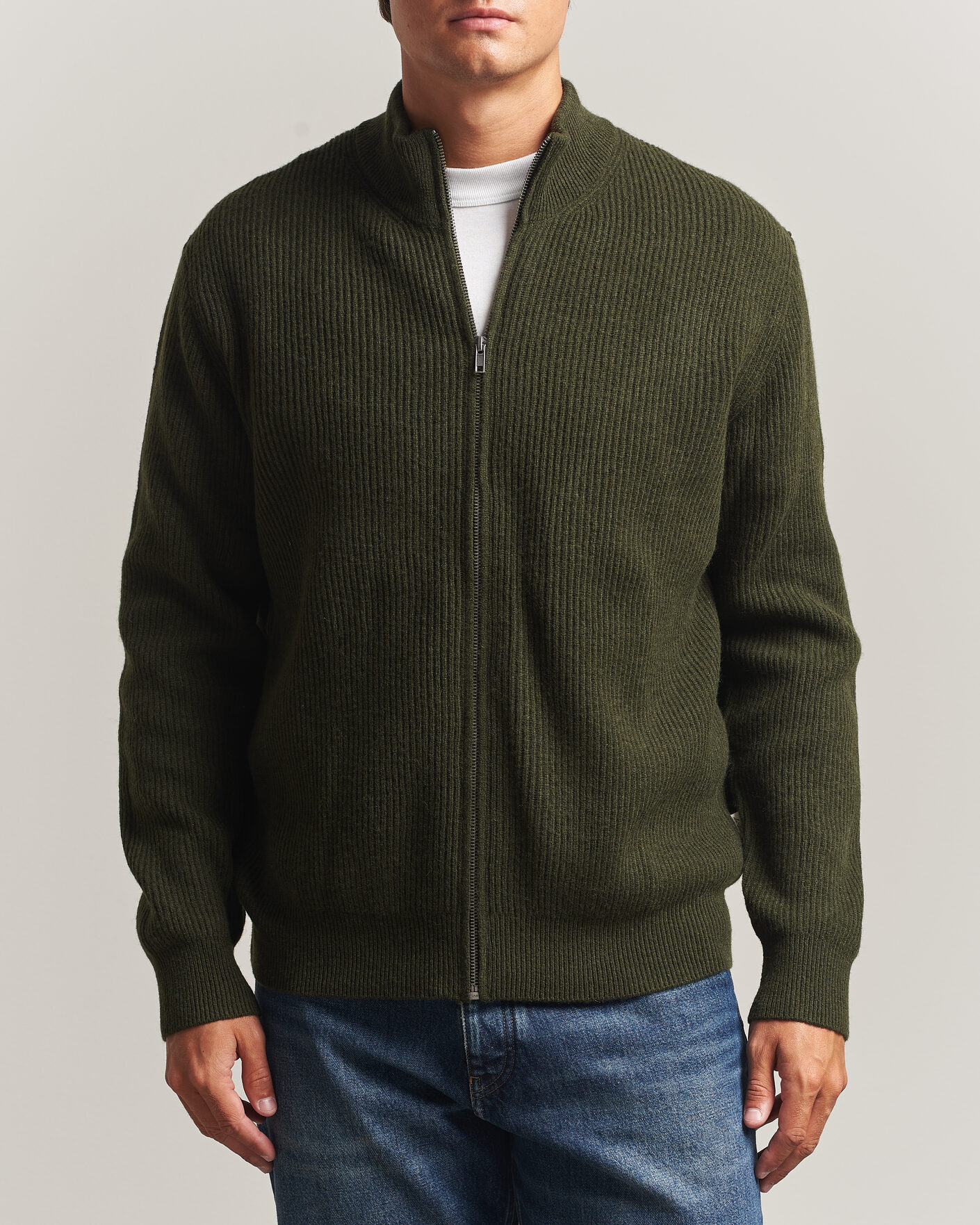 Herren | Pullover | LES DEUX | Wool Rib Knitter Zip Rosin Green