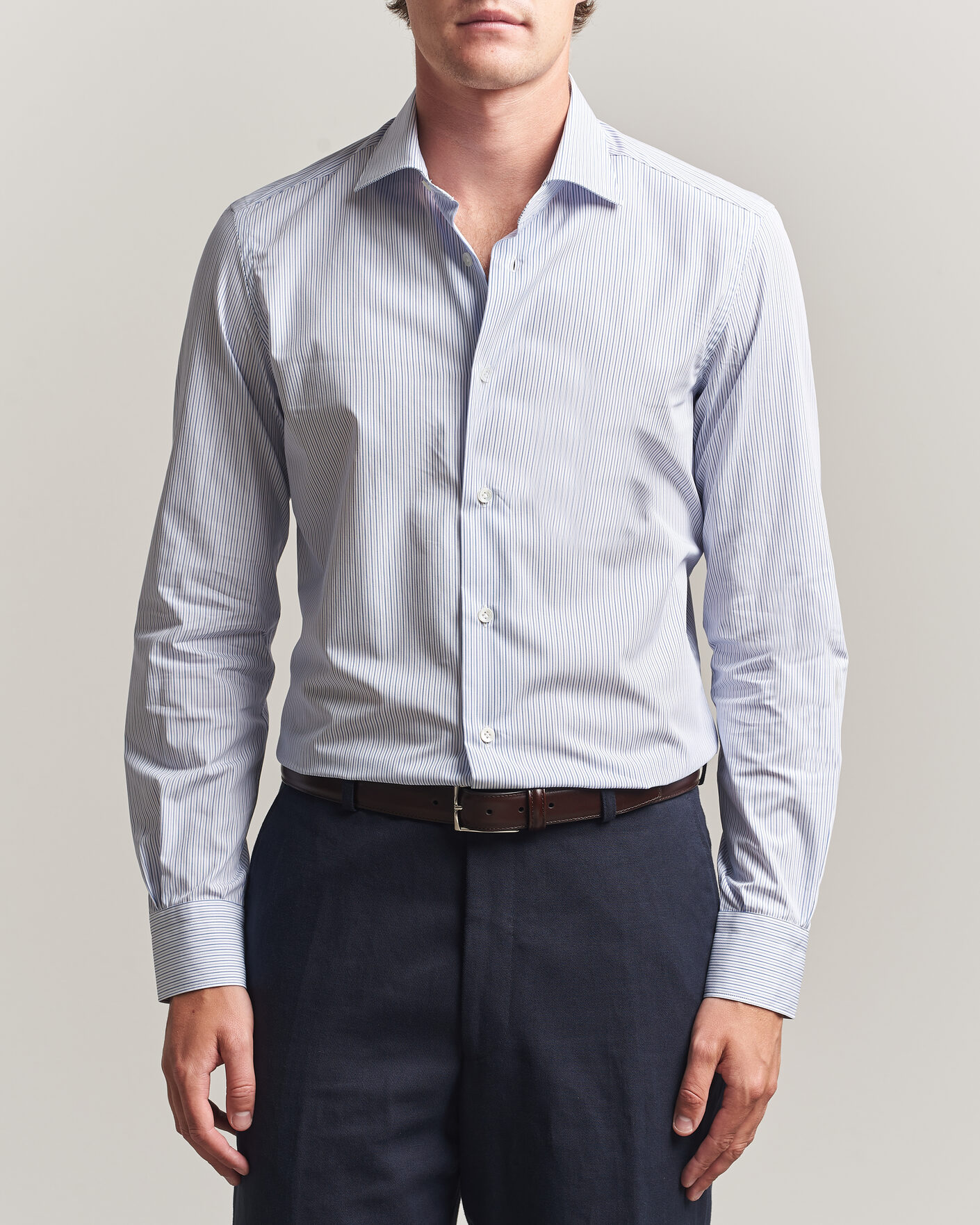 Herren | Hemden | Mazzarelli | Soft Cotton Popeline Shirt Blue Stripe