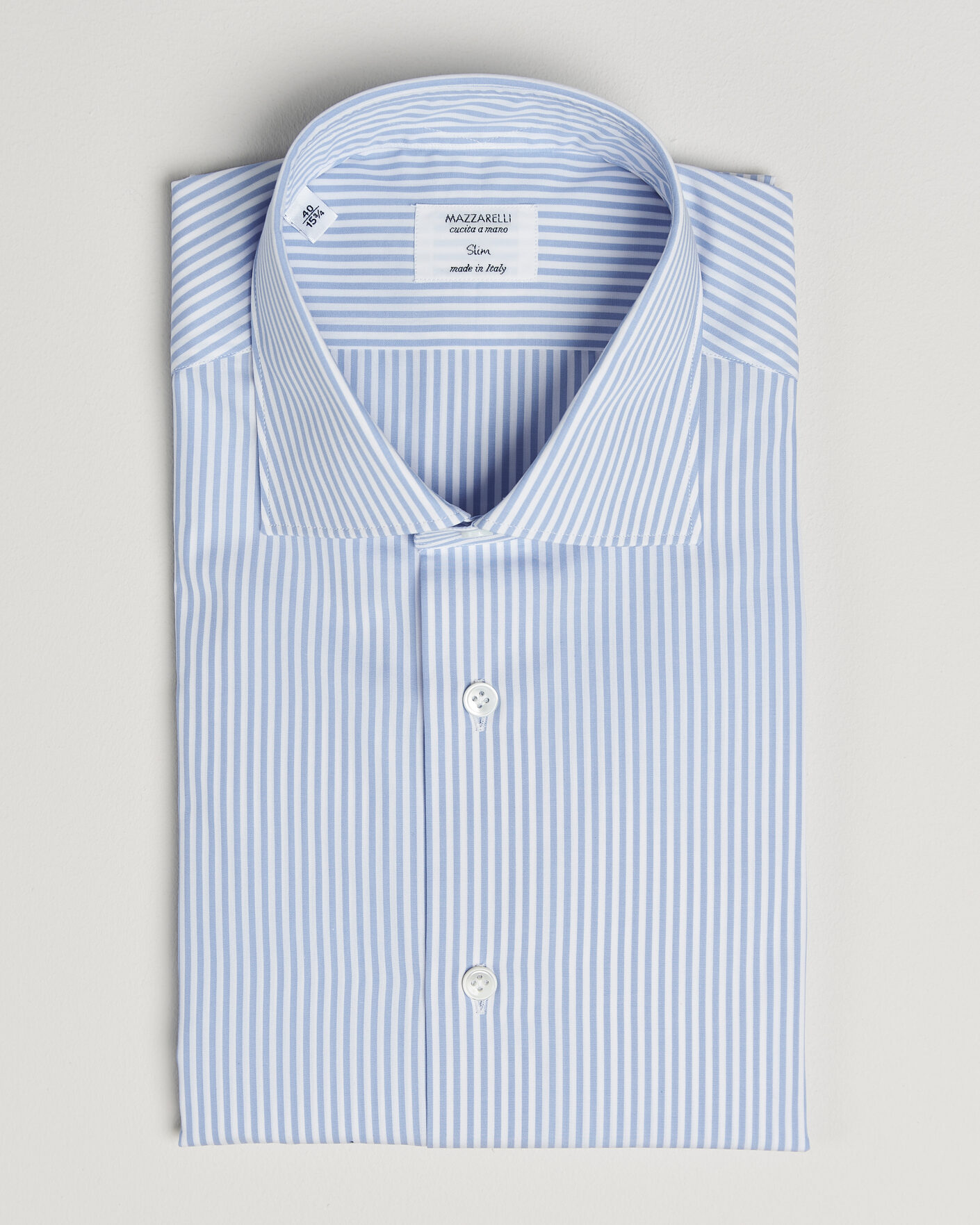 Herren | Hemden | Mazzarelli | Soft Cotton Popeline Shirt Light Blue Stripe