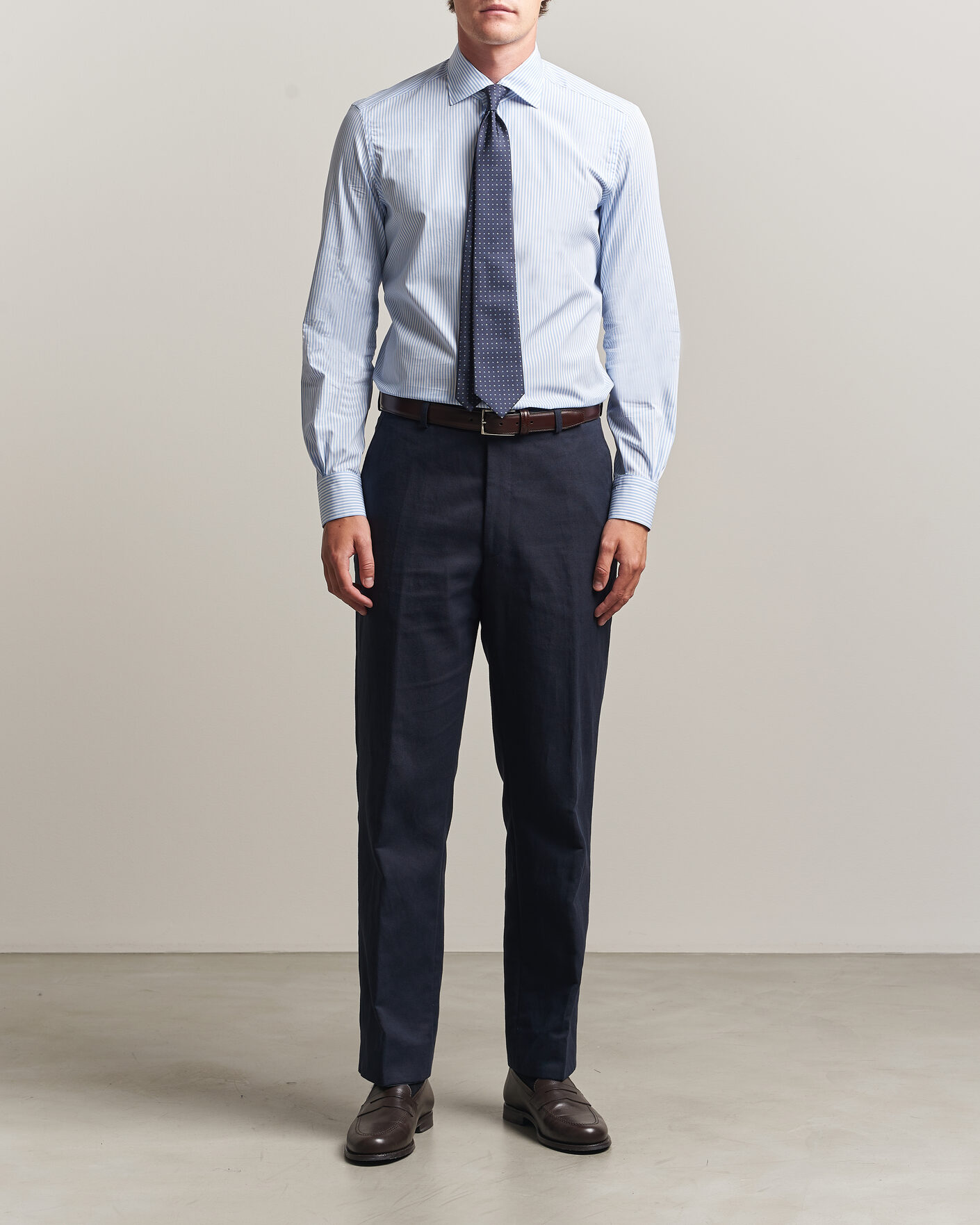 Herren | Hemden | Mazzarelli | Soft Cotton Popeline Shirt Light Blue Stripe