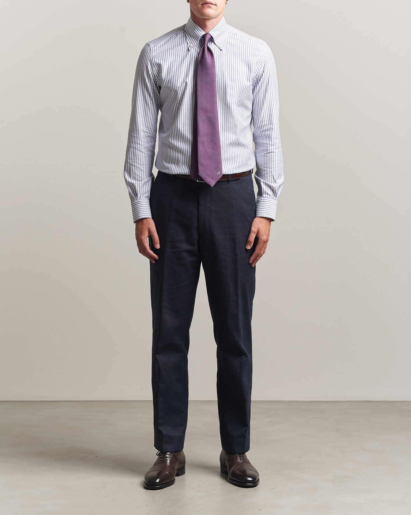 Herren | Hemden | Mazzarelli | Soft Oxford Button Down Shirt Blue Stripe