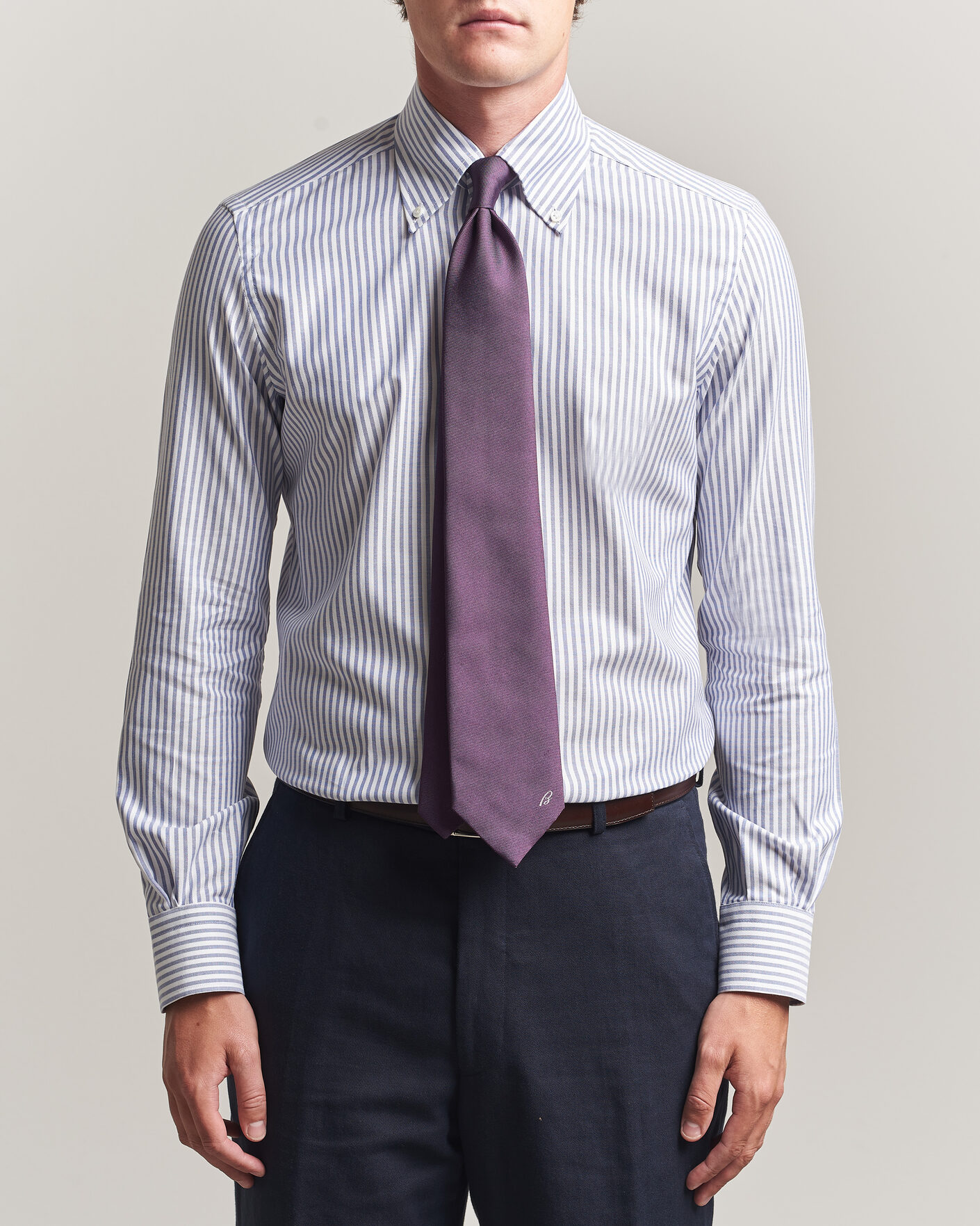 Herren | Hemden | Mazzarelli | Soft Oxford Button Down Shirt Blue Stripe