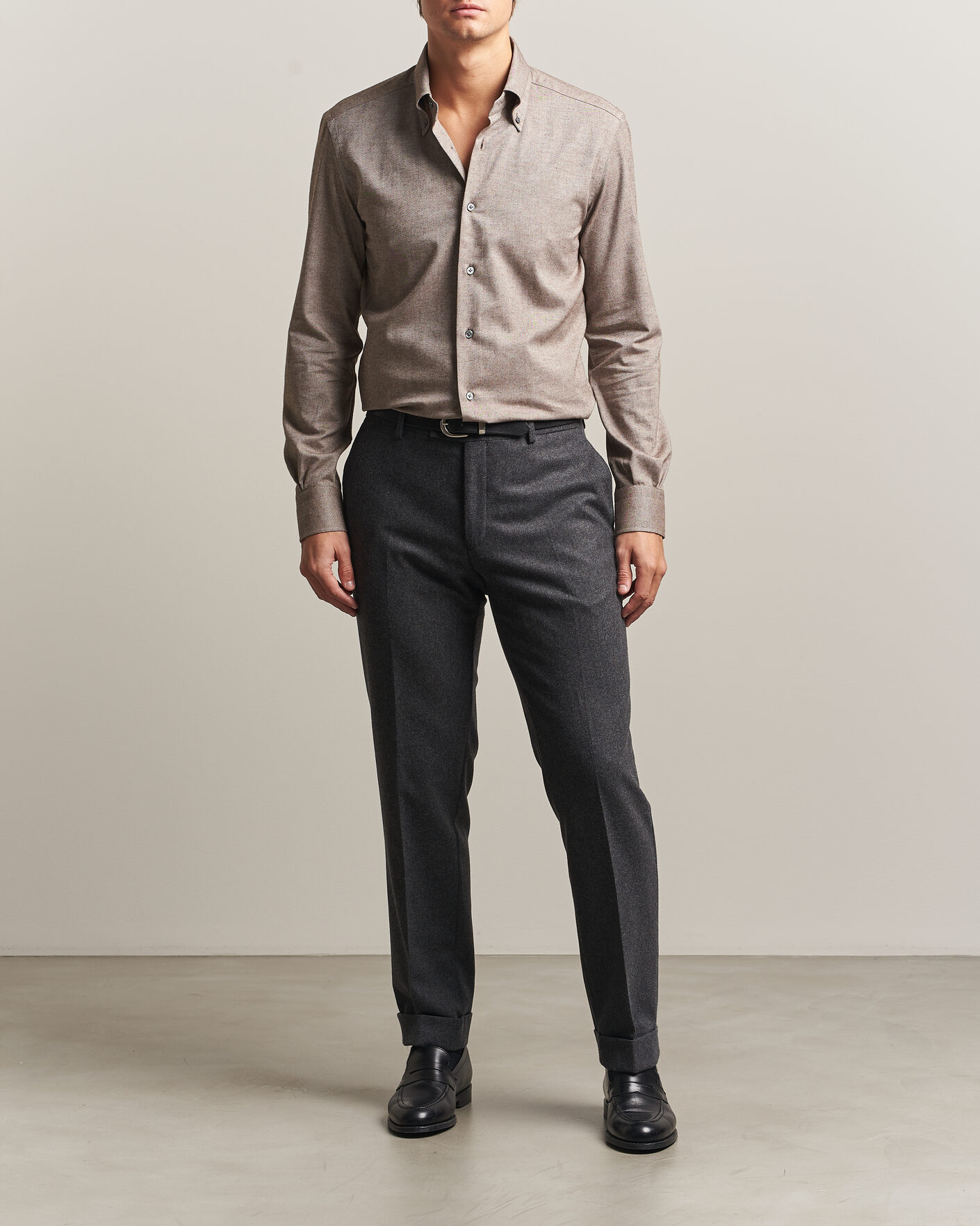 Herren | Hemden | Mazzarelli | Soft Flannel Button Down Shirt Taupe