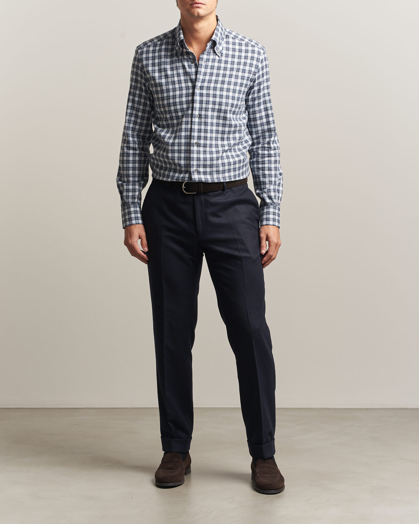 Herren | Hemden | Mazzarelli | Soft Flannel Button Down Shirt Navy