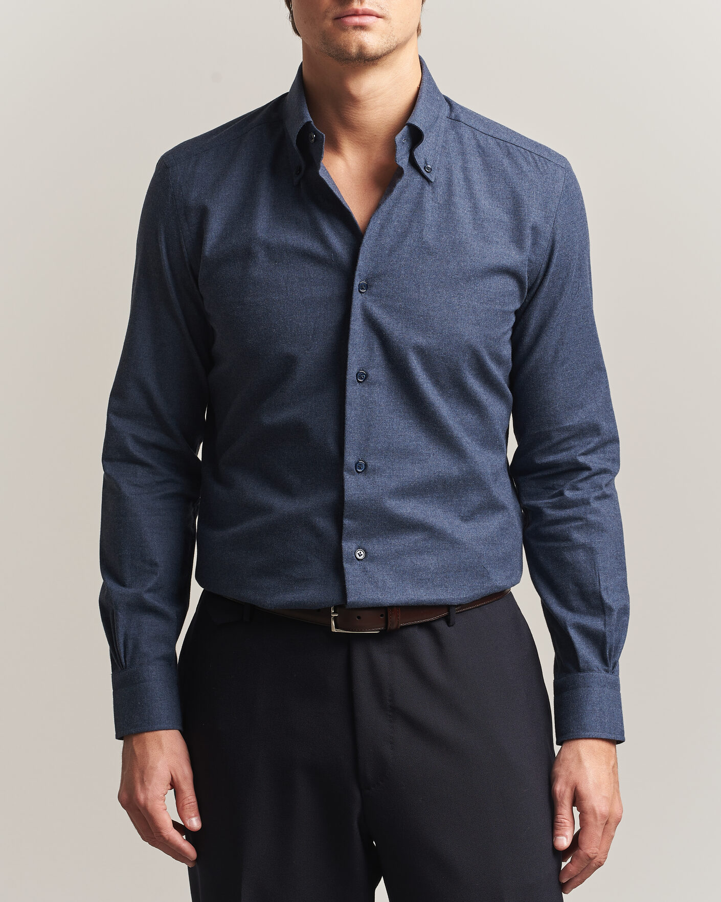 Herren | Hemden | Mazzarelli | Soft Flannel Button Down Shirt Navy