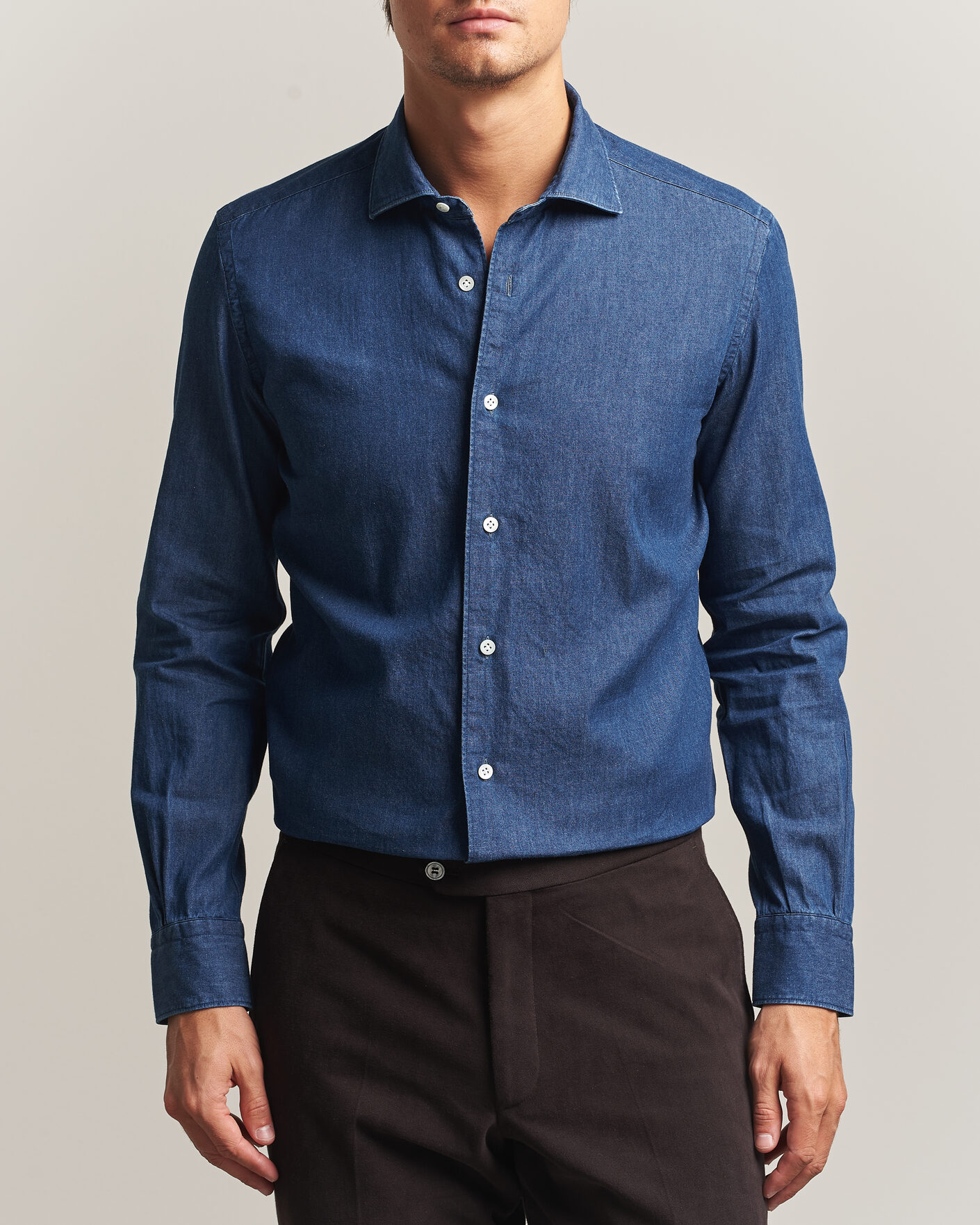 Herren | Hemden | Mazzarelli | Soft Denim Shirt Blue Wash