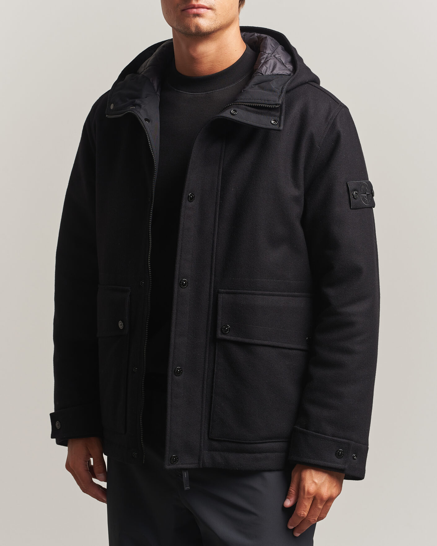 Herren | Jacken | Stone Island | Ghost Wool/Nylon Flannel Short Parka Black
