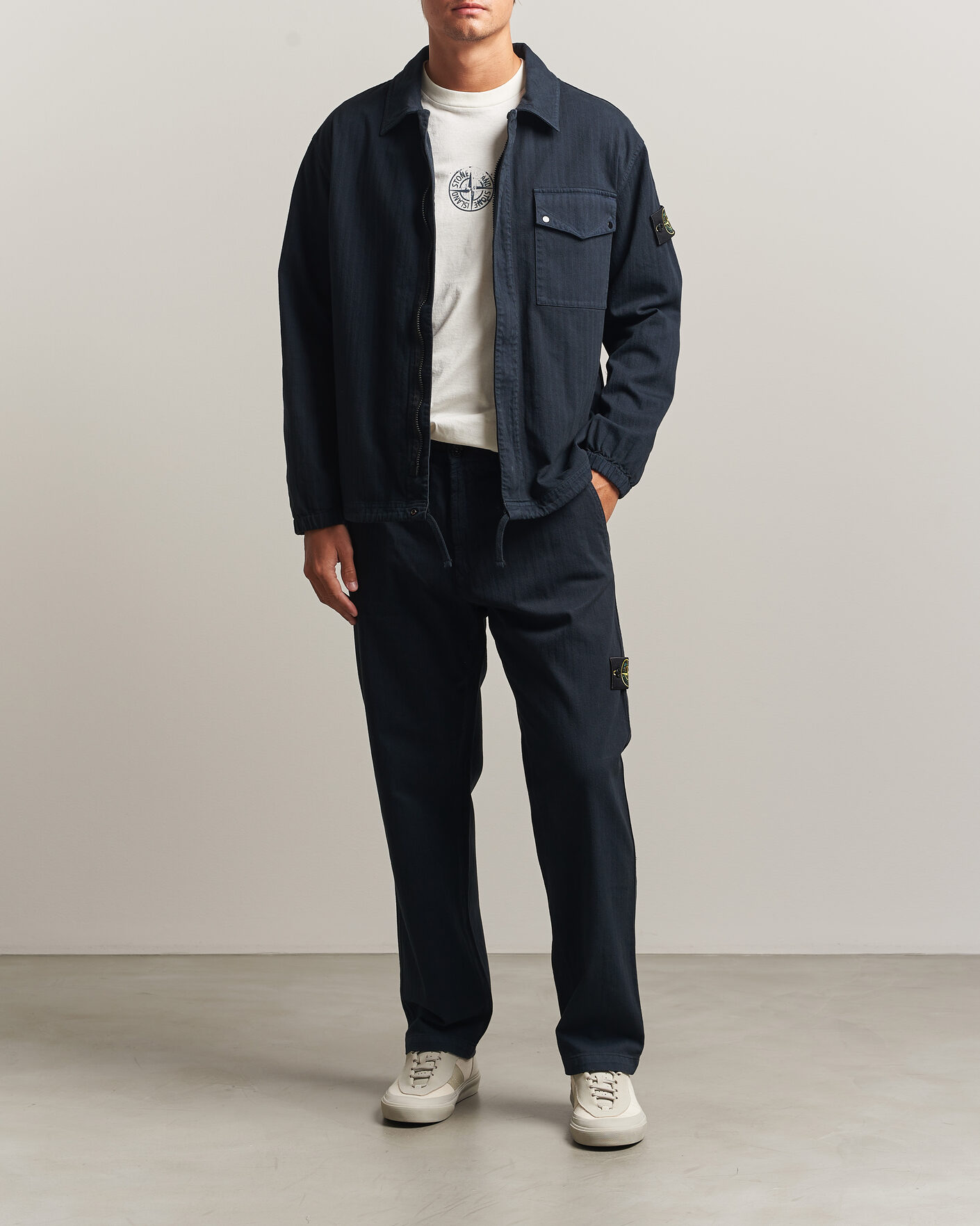 Herren | Hemden | Stone Island | Garment Dyed Cotton Herringbone Overshirt Navy Blue