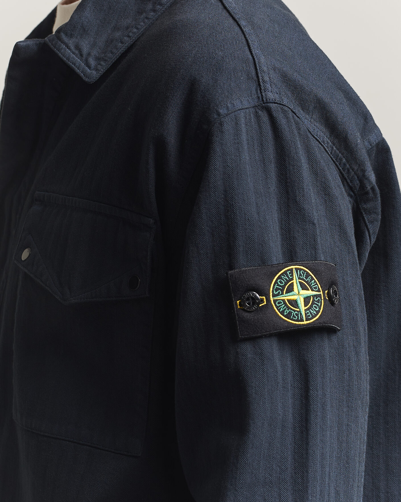 Herren | Hemden | Stone Island | Garment Dyed Cotton Herringbone Overshirt Navy Blue
