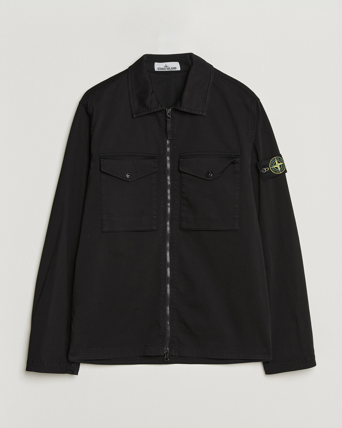 Herren | Hemden | Stone Island | Organic Cotton Satin Stretch Zip Overshirt Black