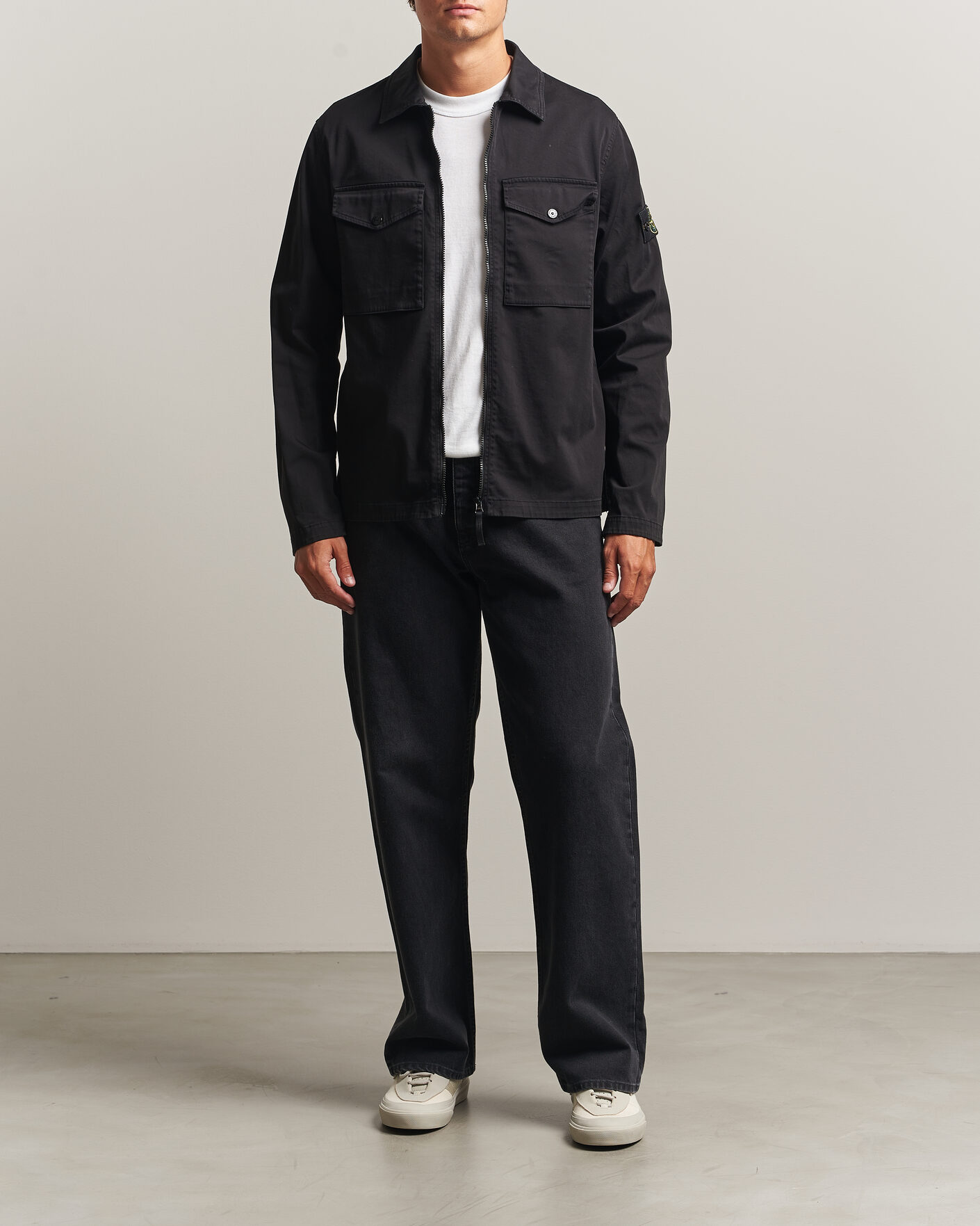 Herren | Hemden | Stone Island | Organic Cotton Satin Stretch Zip Overshirt Black