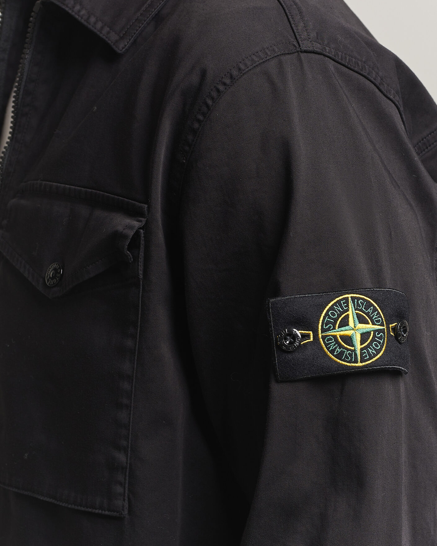 Herren | Hemden | Stone Island | Organic Cotton Satin Stretch Zip Overshirt Black